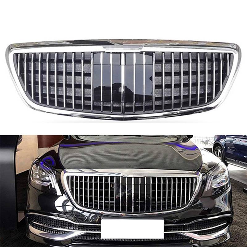 Kühlergrill Außentuning-Zubehörteile für Mercedes Benz S Class W222 2014 2015 2016 2017 2018 2019 2020, Auto Frontgrill Vorderen Stoßfänger Grill Auto Grill Ersatz Zubehör,Silver von JIANXKILB