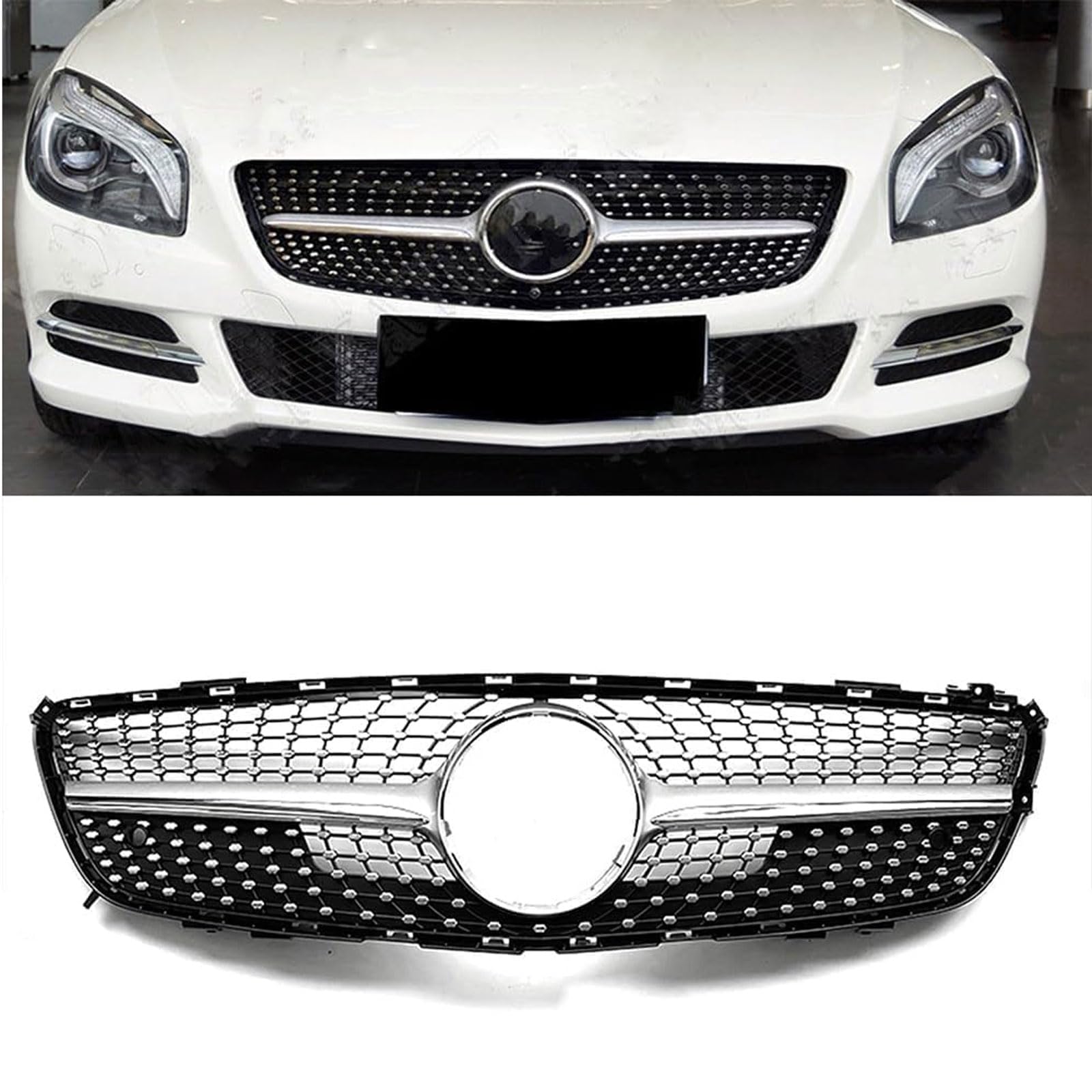 Kühlergrill Außentuning-Zubehörteile für Mercedes Benz SL Class R231 2013 2014 2015 2016, Auto Frontgrill Vorderen Stoßfänger Grill Auto Grill Ersatz Zubehör,Silver von JIANXKILB