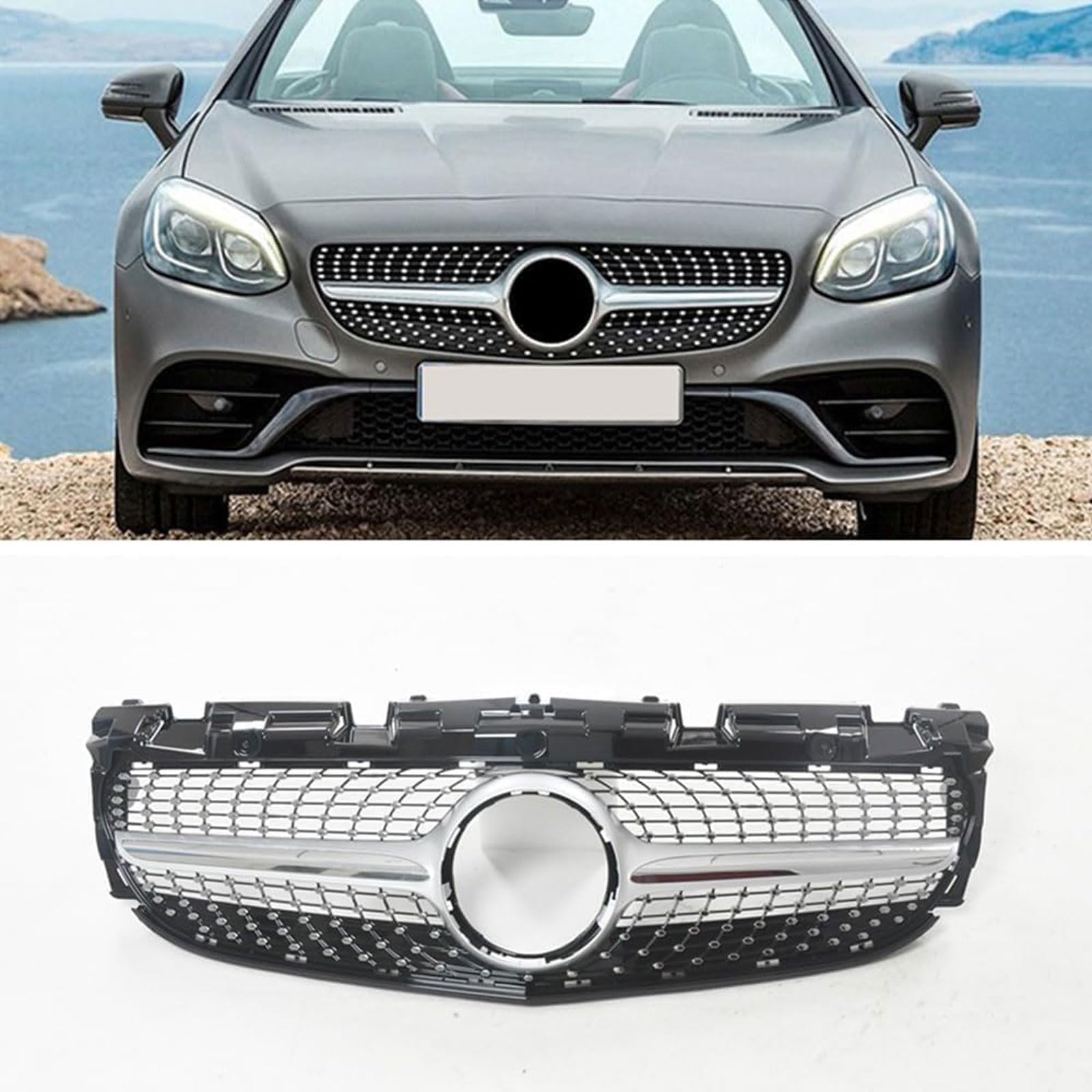 Kühlergrill Außentuning-Zubehörteile für Mercedes Benz SLC Class R172 2016 2017 2018 2019 2020, Auto Frontgrill Vorderen Stoßfänger Grill Auto Grill Ersatz Zubehör von JIANXKILB