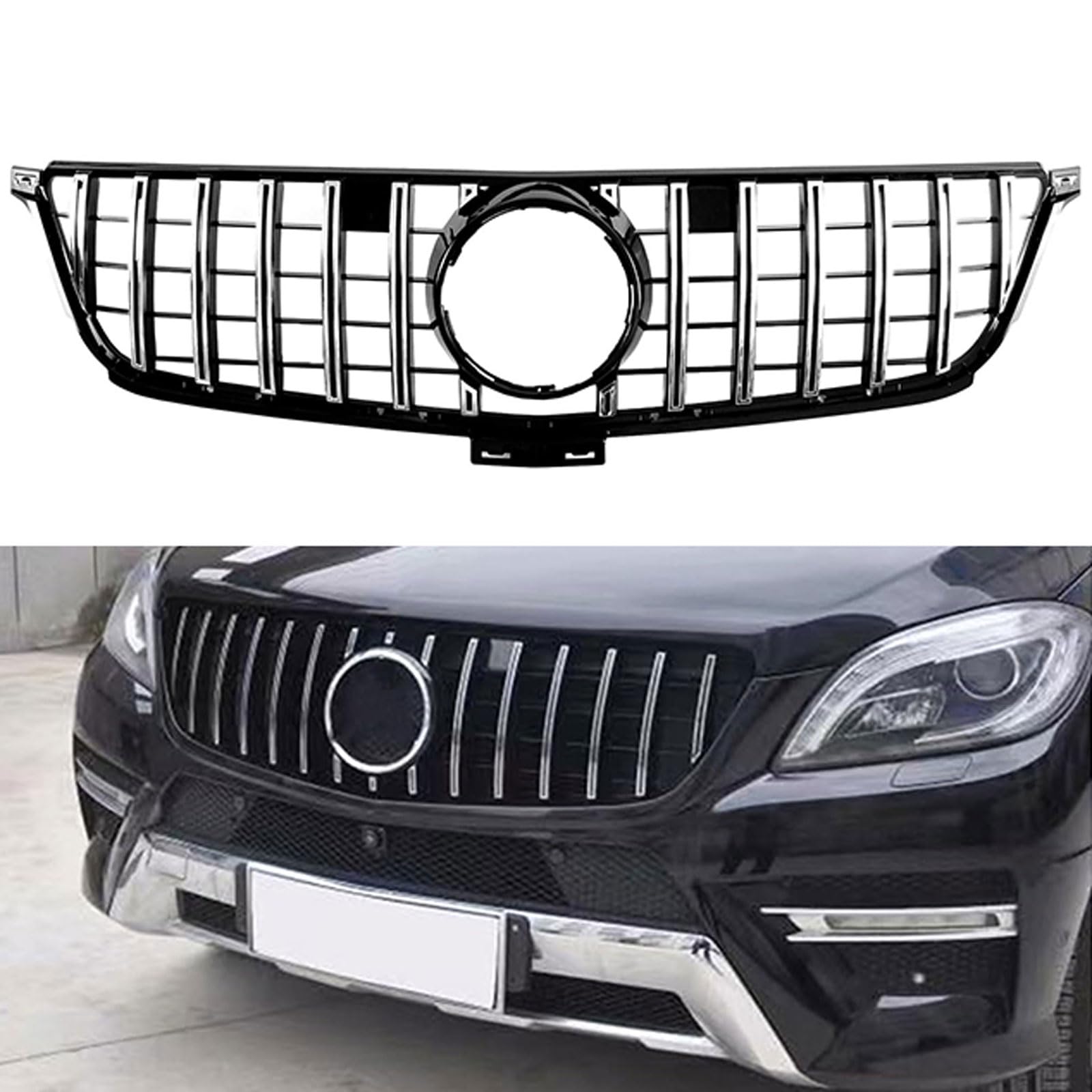 Kühlergrill Außentuning-Zubehörteile für Mercedes Benz W166 ML Class GT ML350 ML400 2012-2015, Auto Frontgrill Vorderen Stoßfänger Grill Auto Grill Ersatz Zubehör,Black-Silver von JIANXKILB