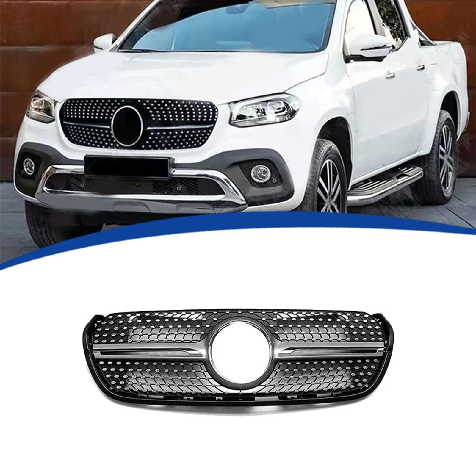 Kühlergrill Außentuning-Zubehörteile für Mercedes Benz X Class X470 2019 2020 2021 2022, Auto Frontgrill Vorderen Stoßfänger Grill Auto Grill Ersatz Zubehör,Silver von JIANXKILB