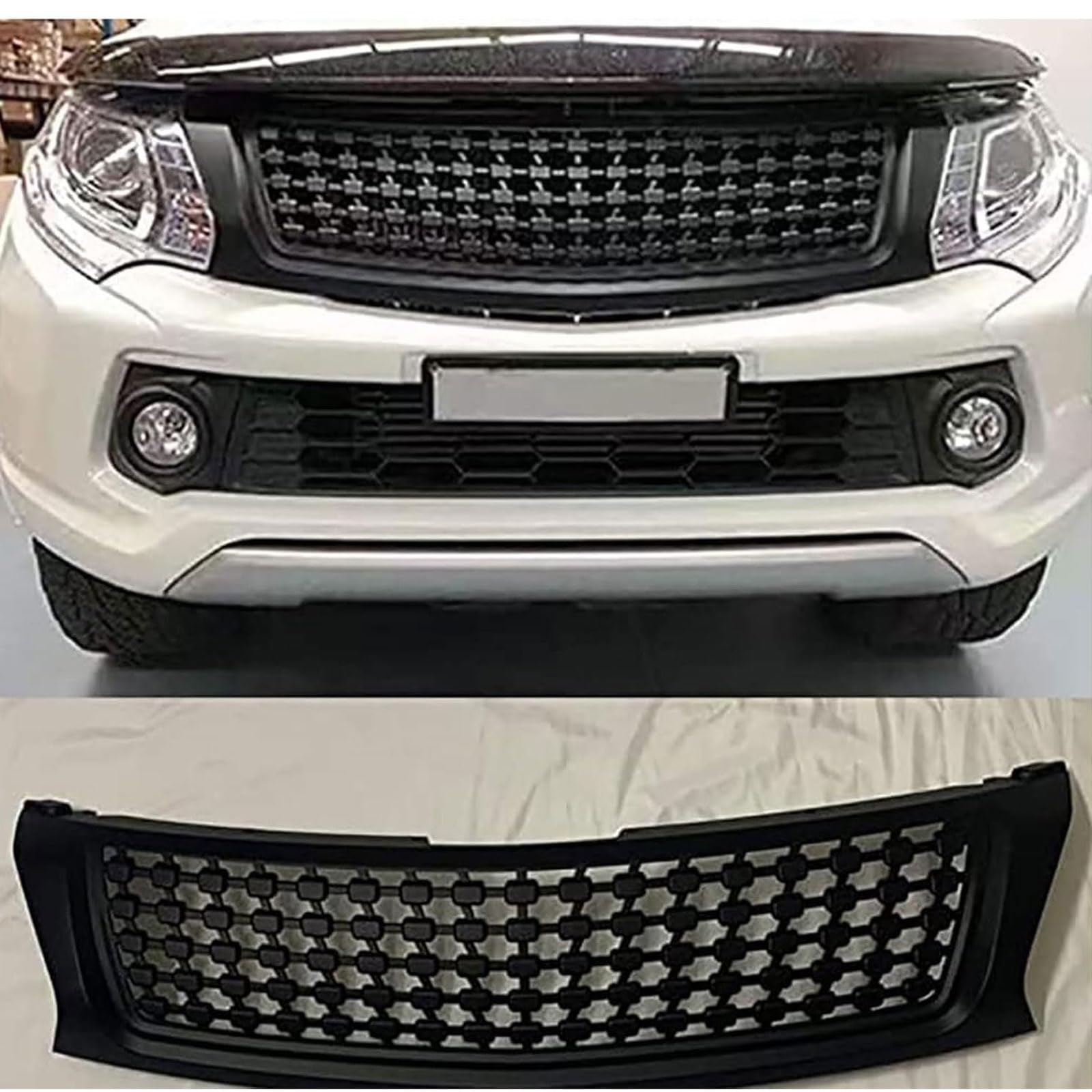 Kühlergrill Außentuning-Zubehörteile für Mitsubishi Triton L200 2015 2016 2017 2018, Auto Frontgrill Vorderen Stoßfänger Grill Auto Grill Ersatz Zubehör von JIANXKILB