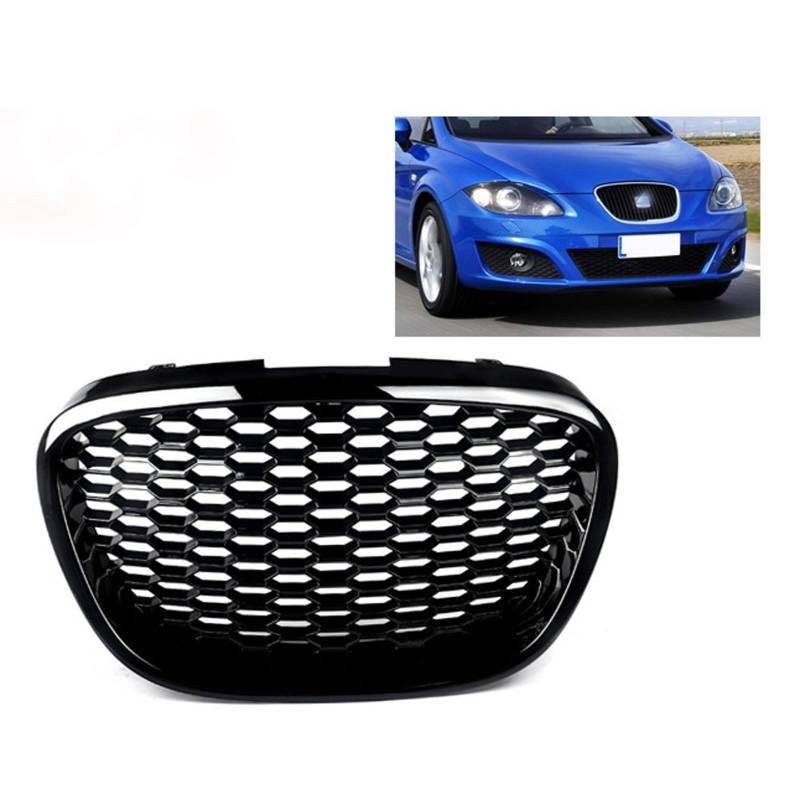 Kühlergrill Außentuning-Zubehörteile für Seat Leon MK2 1P 2006 2007 2008 2009 2010, Auto Frontgrill Vorderen Stoßfänger Grill Auto Grill Ersatz Zubehör,Bright-Black von JIANXKILB