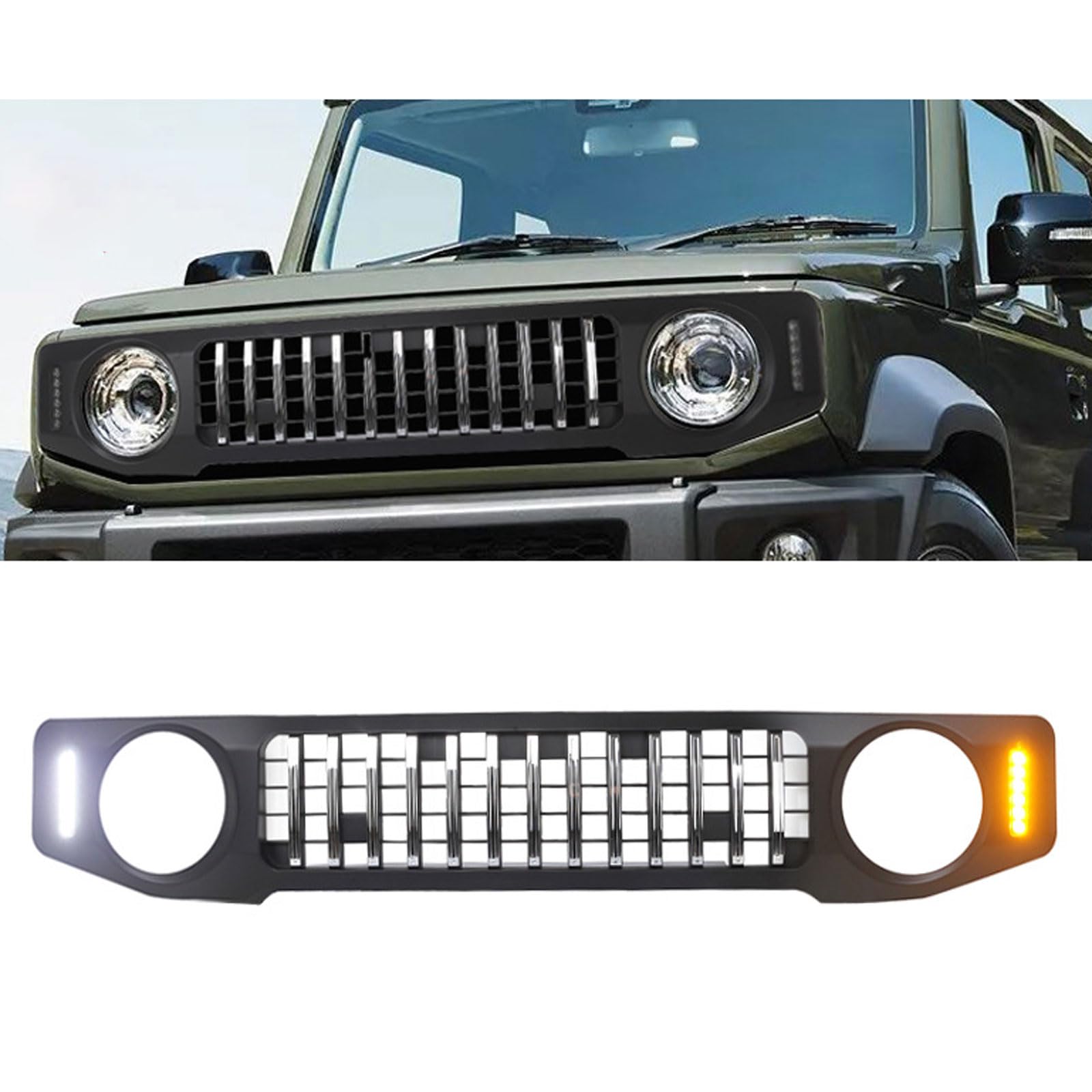 Kühlergrill Außentuning-Zubehörteile für Suzuki Jimny JB74 JB64 2019 2020 2021 2022 2023 2024, Auto Frontgrill Vorderen Stoßfänger Grill Auto Grill Ersatz Zubehör von JIANXKILB