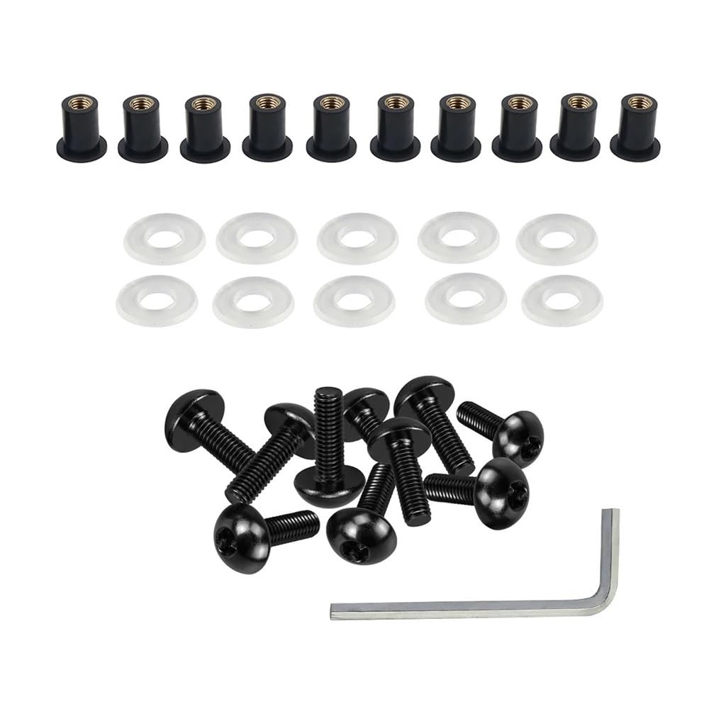 JIANYISR Motorrad Muttern Schrauben 10x Motorrad Karosserie Verkleidung Windschutzscheibenhalterung Wellnuts Schrauben 5mm Für K&awasaki Für Ninja Für ZX6R 250R 500R 600R 650R(Black) von JIANYISR