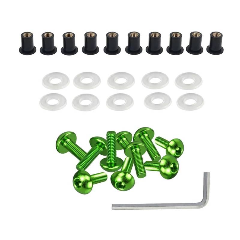 JIANYISR Motorrad Muttern Schrauben 10x Motorrad Karosserie Verkleidung Windschutzscheibenhalterung Wellnuts Schrauben 5mm Für K&awasaki Für Ninja Für ZX6R 250R 500R 600R 650R(Green) von JIANYISR