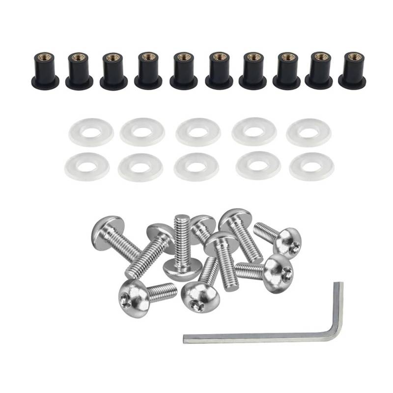 JIANYISR Motorrad Muttern Schrauben 10x Motorrad Karosserie Verkleidung Windschutzscheibenhalterung Wellnuts Schrauben 5mm Für K&awasaki Für Ninja Für ZX6R 250R 500R 600R 650R(Silver) von JIANYISR