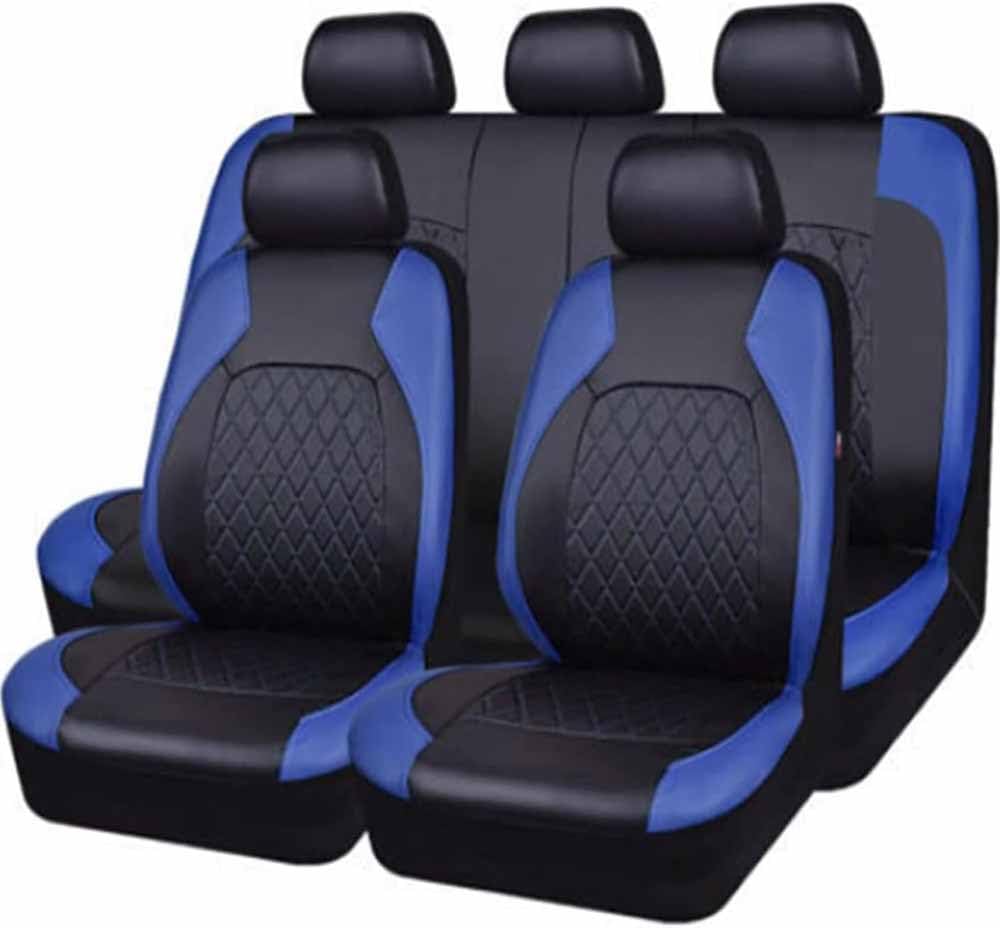 JIAWUJYNB Leder Auto Sitzbezüge Sets für Benz E-class Sedan 5. Gen (W213) 2016-2021, Sitzauflag Protektoren Wasserdicht Bequem rutschfest Alles Inklusive Innenraum Zubehör,D/9pcs Set Blue von JIAWUJYNB