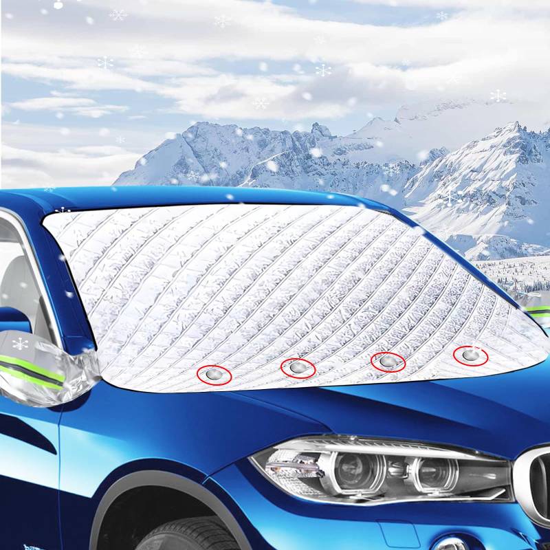 JIEBAO Frontscheibenabdeckung Winter, Windschutzscheibenabdeckung, Autoabdeckung Winter, Faltbare, Abnehmbare, Autoscheibenabdeckung für Gegen Schnee Frost und Sonne,153 x 120cm von JIEBAO