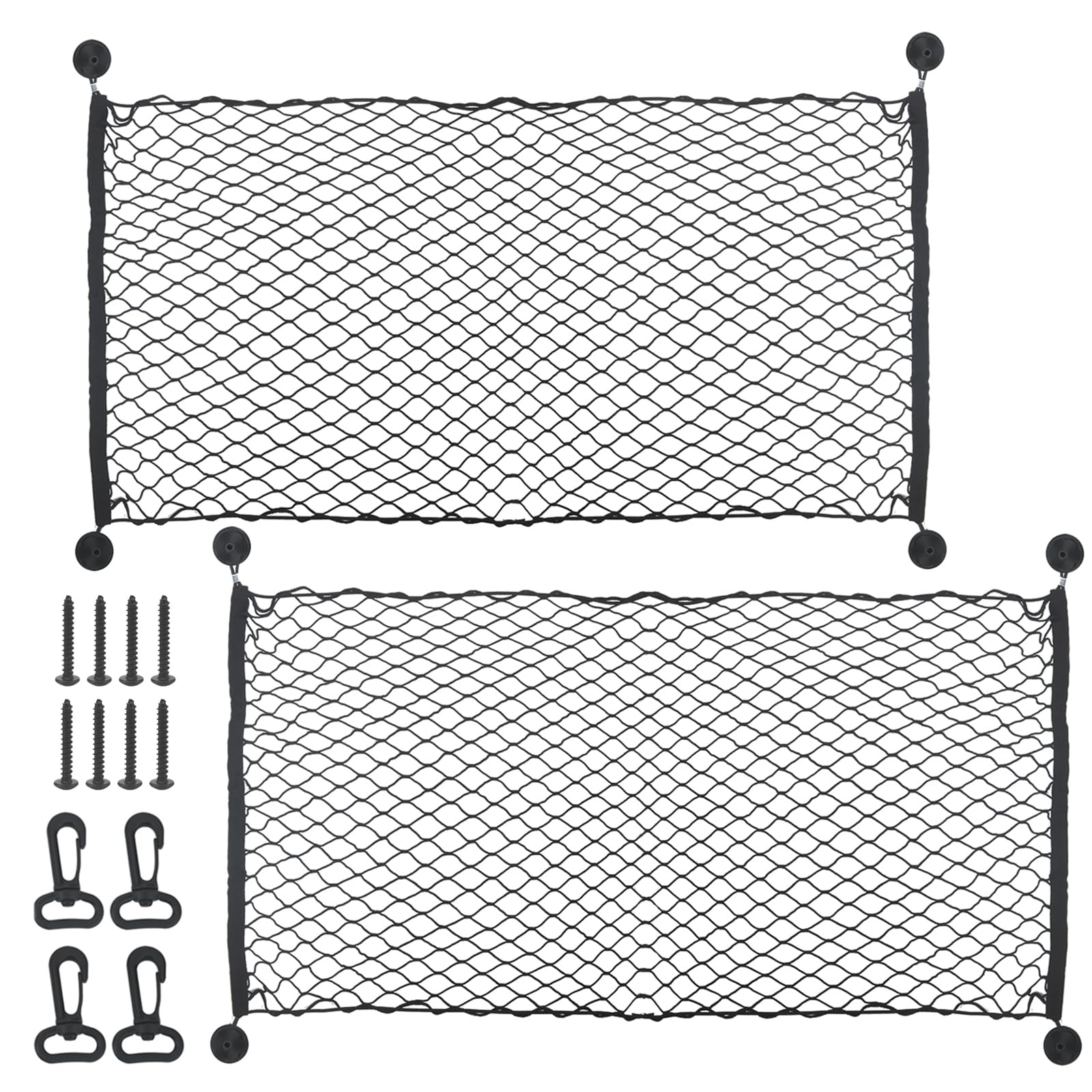 JIEHIN 2er Set 110x60cm Kofferraumnetz Gepäcknetz Auto, Gepäcknetz Wohnmobil mit Schrauben und Haken, Auto Aufbewahrungsnetz Gepäcknetz Tasche Kofferraum Organizer Netz für Meisten Fahrzeugtypen von JIEHIN