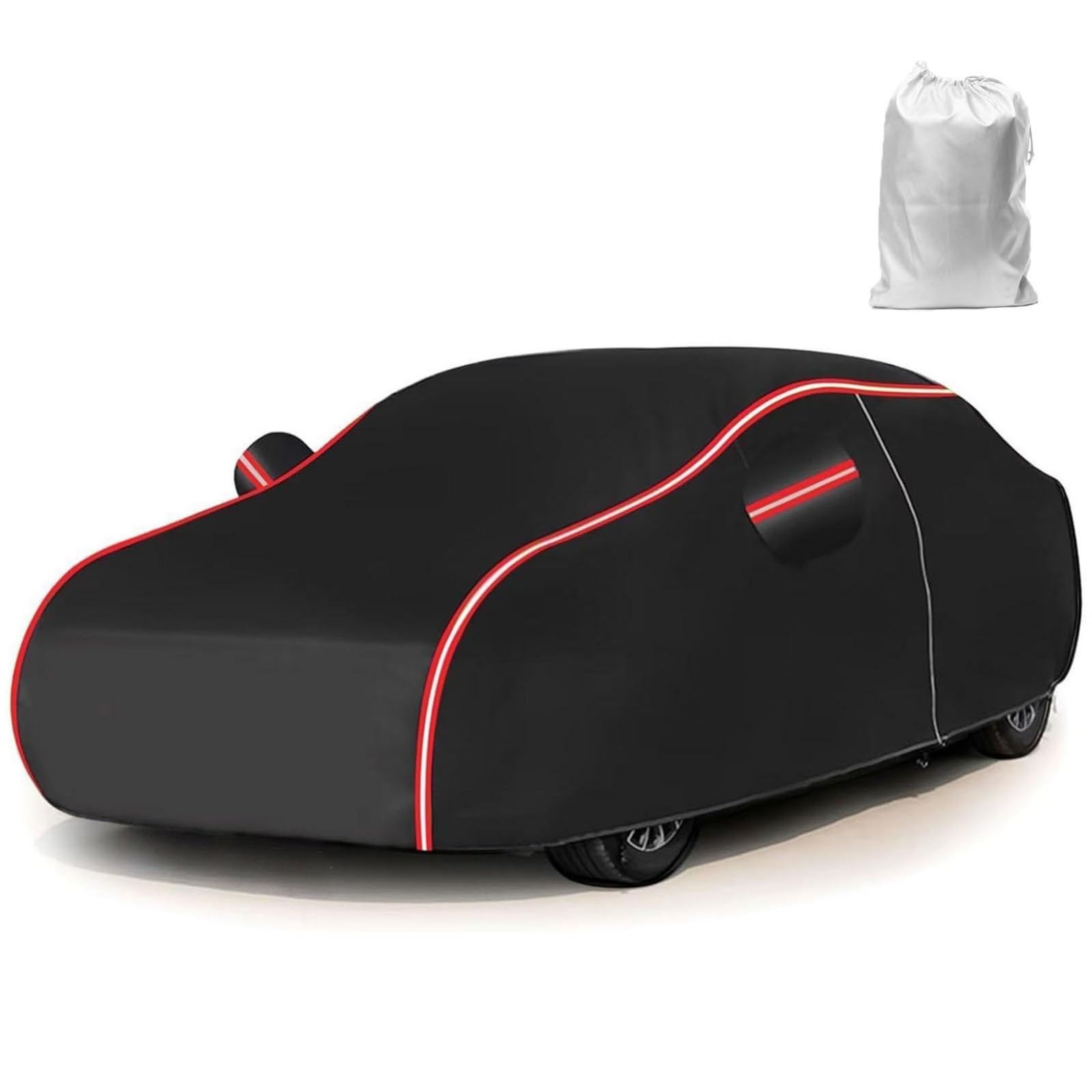 JIEKBHONE Autoabdeckung wasserdichte aus Oxford Stoff für Daewoo Matiz M300 2009-2011 (Hatchback) Autoplane Außenbereich für Regen Sonne Staub Schutz mit Reflektorstreifen(Color:Black/Red) von JIEKBHONE