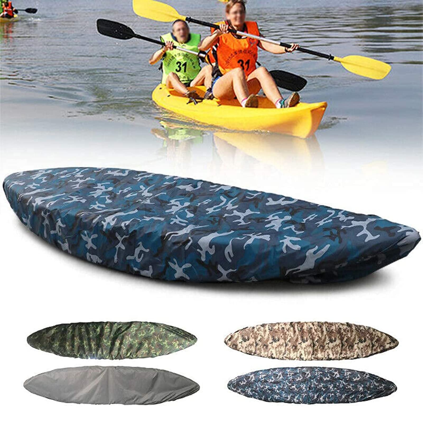 JIEXUHDE Kajak Abdeckung Wasserdicht, Universal Kajak Abdeckung Schutzhülle Wasserdicht UV-beständig Staubschutzschild Boot Kanu Lagerung Abdeckung für Kanu-Boot(Size:4.0m/13.1ft,Color:Ozean-Tarnung) von JIEXUHDE