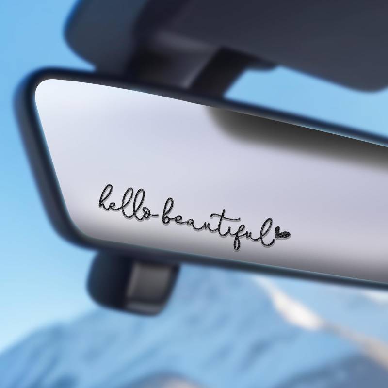 JIEYAO 4 Stück "hello beautiful" Rückspiegel Aufkleber, Affirmations Autoaufkleber für Fenster mit Herz Süß Autospiegel Aufkleber Vinyl Wasserdichter Aufkleber Autozubehör Geschenk für Fahrer Frauen von JIEYAO