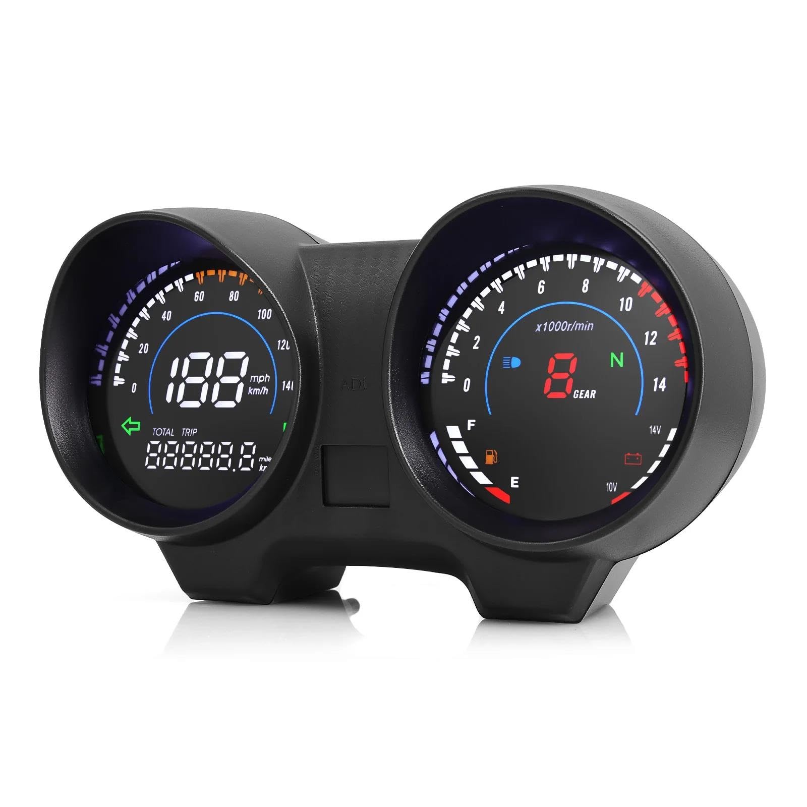 JIIYP Ganganzeige Motorrad Digital 14000 U/min Tachometer Drehzahlmesser 6 Gänge Display Spannungsanzeige Für 2/4/8 Zylinder von JIIYP