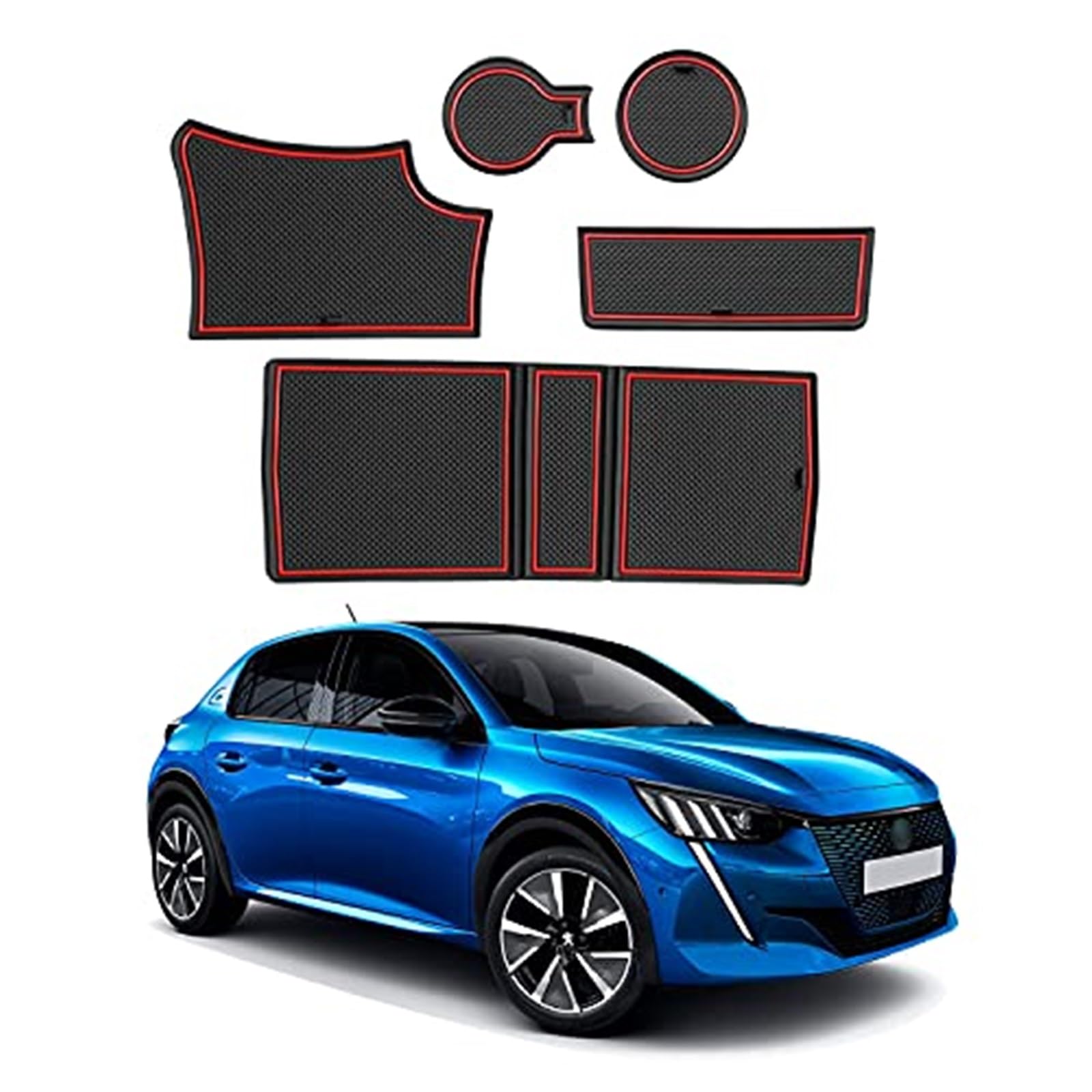 JINFOLI For Peugeot, 208 e-208 Auto rutschfeste Gummimatten (für Rechtslenker), Autotürschlitzmatte, Getränkehaltermatte, Armlehne, Mittelkonsolen, Innendekoration, 6-tlg rutschfeste Konsolenauflage(R von JINFOLI