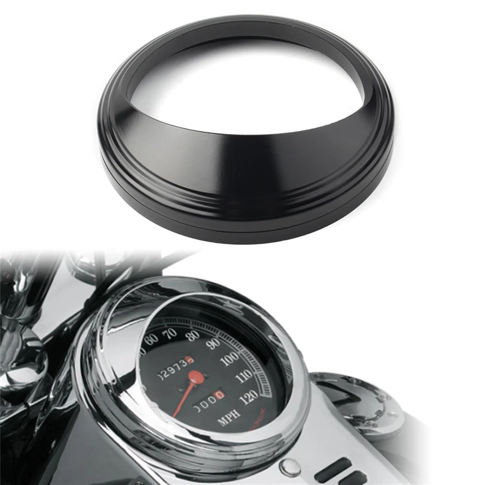 JINFOLI Motorrad-Tachometer-Zierblende, Blendenring, Visierabdeckung, for Harley, Touring, Road King, Dyna, Softail mit 5-Zoll-Tachometer Tacho-Zierring(Black) von JINFOLI