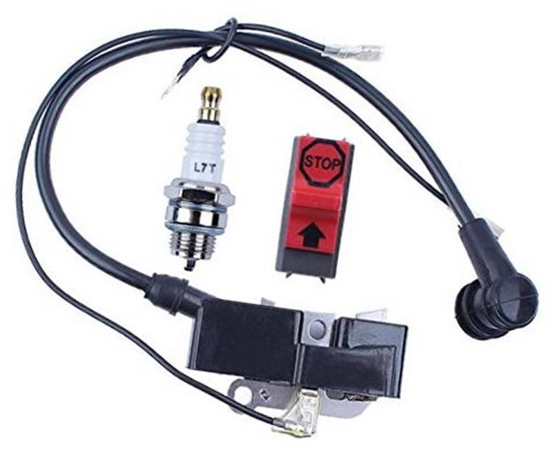 JINFOLI Zündspule Stop Kill Switch Zündkerzensatz, for Husqvarna, 365 362 371 372 385 390 Kettensägenmodul #544047101 Zündkerze für Gartenmaschinen von JINFOLI