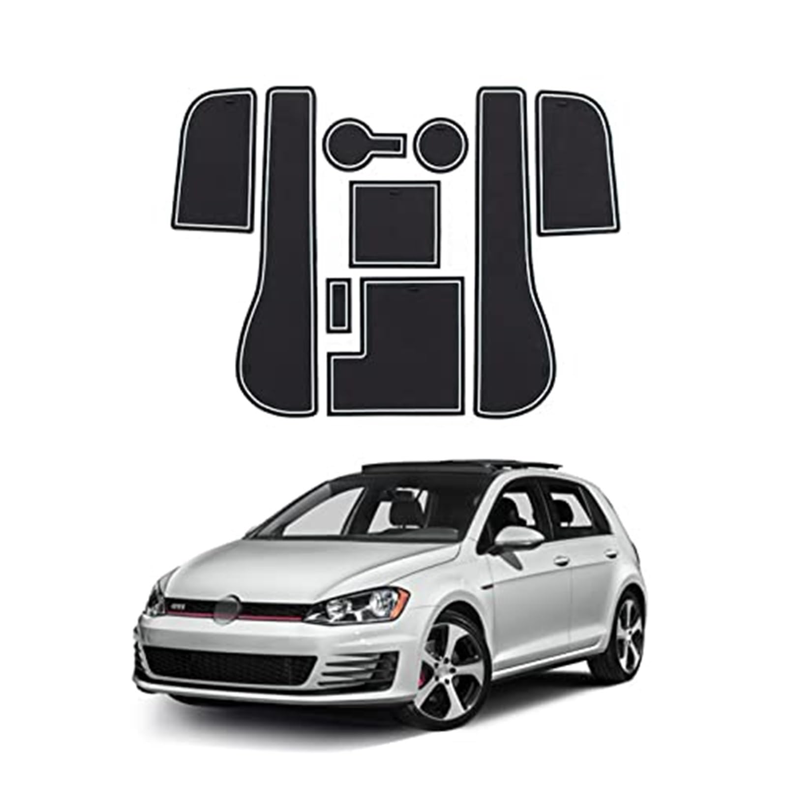 JINFOLI rutschfeste Gummimatten, for VW, for Golf, 7 7.5 MK7 2016-2019 (Rechtslenker), Automatten Türschlitzmatte Auto Armlehne Getränkehaltermatte Mittelkonsole Gummimatte, for Golf, 7 Zubehör, 9 Stü von JINFOLI