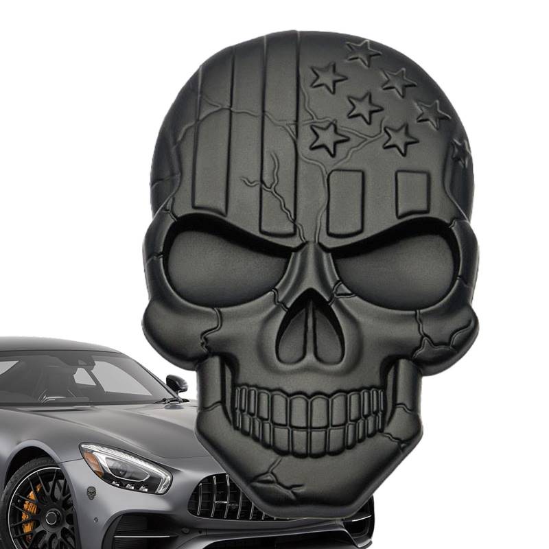 Totenkopf-Aufkleber für Autos | 3D-strapazierfähige Auto-Aufkleber, Metall-Schädel- mit amerikanischer Flagge, Auto, Motorrad, Emblem, Aufkleber für Fahrzeug von JINGAN