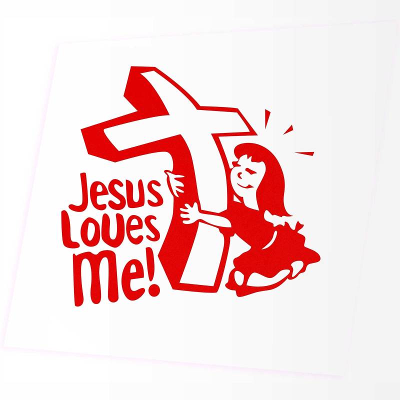 JINTORA Aufkleber für Auto - Autoaufkleber - Jésus Love Me - 99x88mm - JDM - Die Cut - Bus - Fenster - Heckscheibe - Laptop - LKW - Tuning - rot von JINTORA