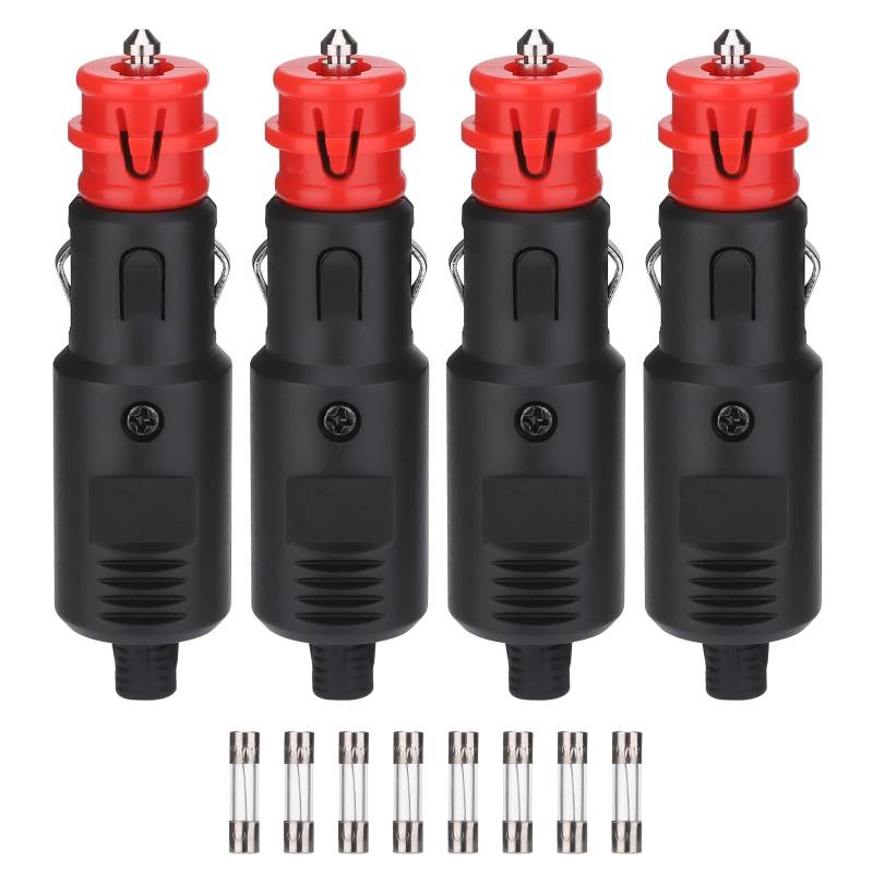 JIZZU 4 Stück Zigarettenanzünder Stecker KFZ Stecker 12V/24V Sicherheits Autostecker Zigarettenanzünderbuchse mit 10A Sicherung für Auto LKW PKW Motorrad von JIZZU