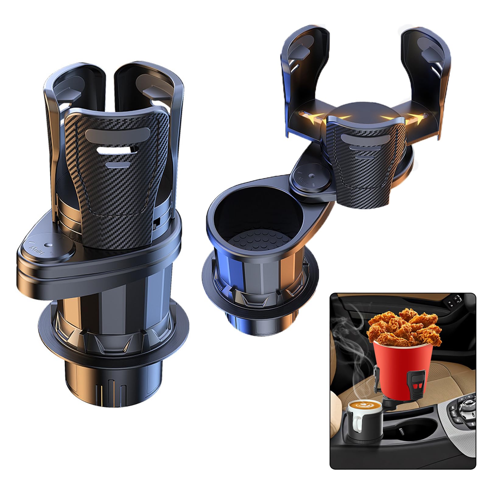 JIZZU Auto Cup Halter Expander Rotatable, Getrankehalt Flaschenhalter Auto, Becherhalter Verstellbarer Basis, 2 in 1 Auto Cup Holder, Universal Auto Getränkehalter 360° Drehbar Multifunktion von JIZZU