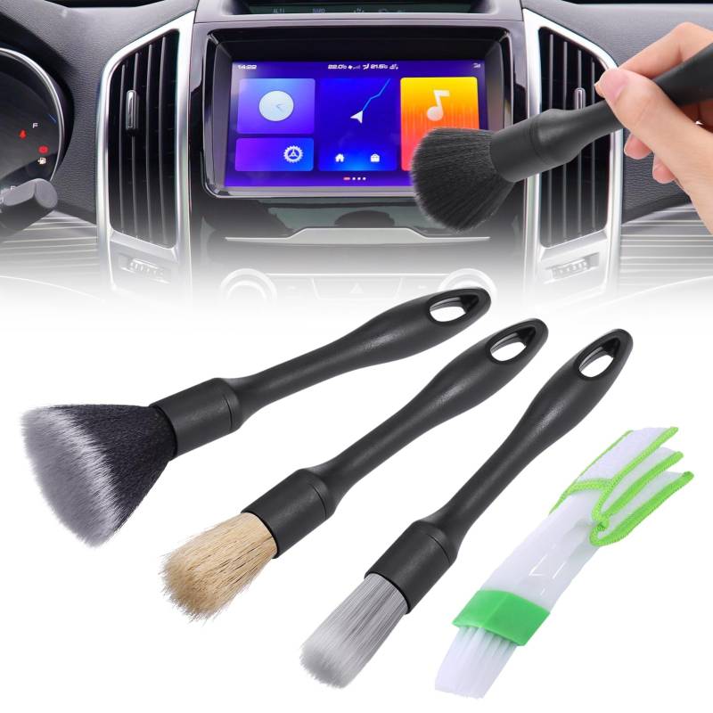 JIZZU 4 Stück Auto Detailing Bürsten Set, Auto Detailing Pinsel Set, Reinigung Pinsel Set Auto Innen Detailing Bürsten zum Reinigen von Rädern, Motor, Auto Innenraum, Lüftungsschlitzen von JIZZU