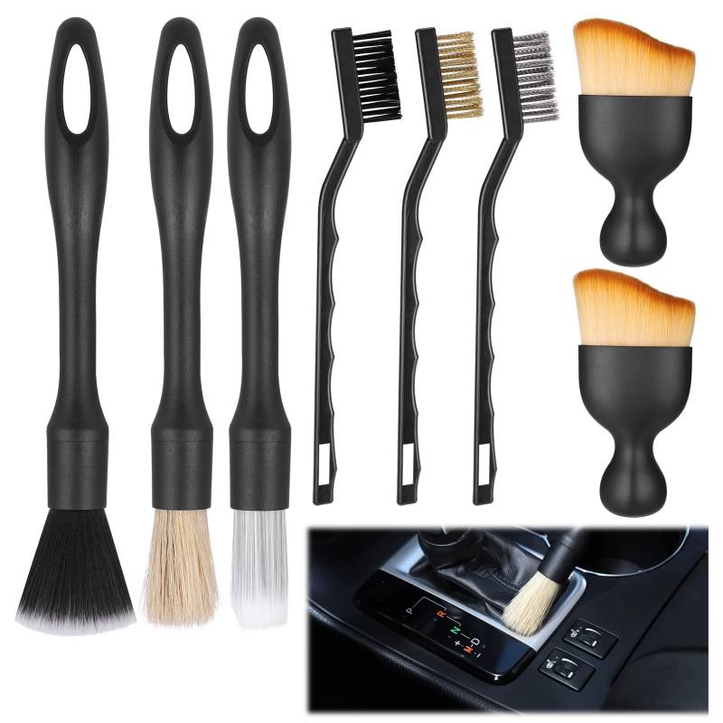 JIZZU Rreinigung Pinsel Auto, 8PCS Auto Detailing Bürsten Set, Reinigung Bürsten Auto Innen Detailing Bürsten zum Reinigen von Rädern, Motor, Auto Innenraum, Lüftungsschlitzen von JIZZU