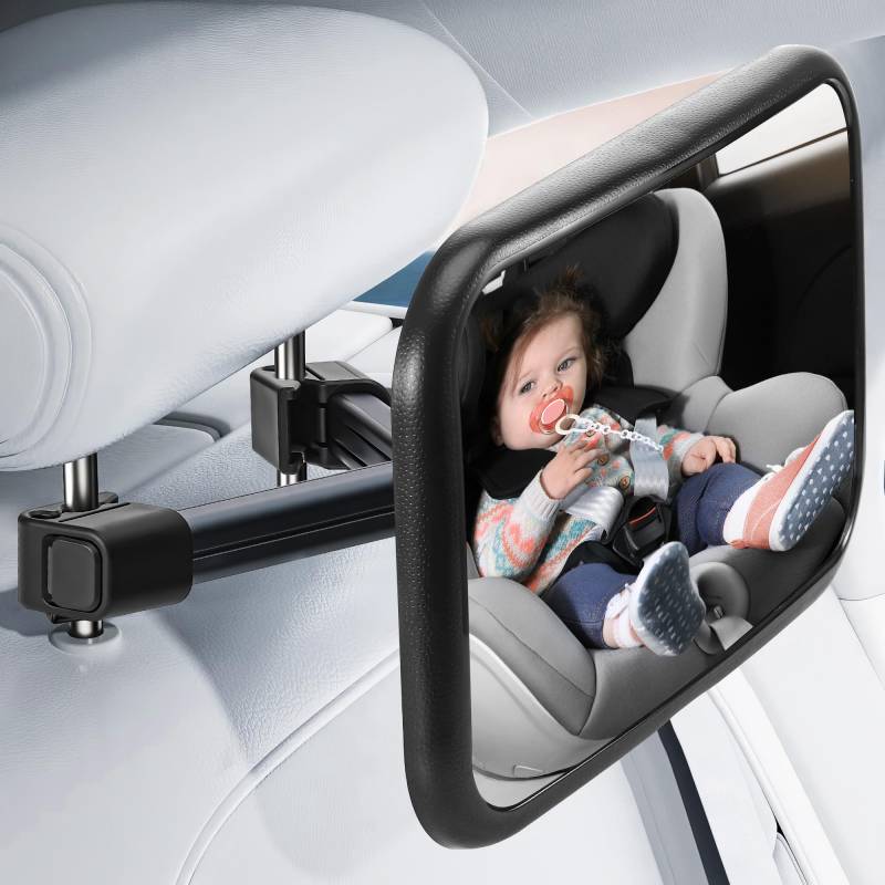 JIZZU Spiegel Auto Baby Rückbank, Autospiegel Baby Rücksitz mit Haken Clip 360 Grad Drehung, Bruchsicherer Baby Autospiegel für Baby, Groß Vision Rücksitzspiegel von JIZZU