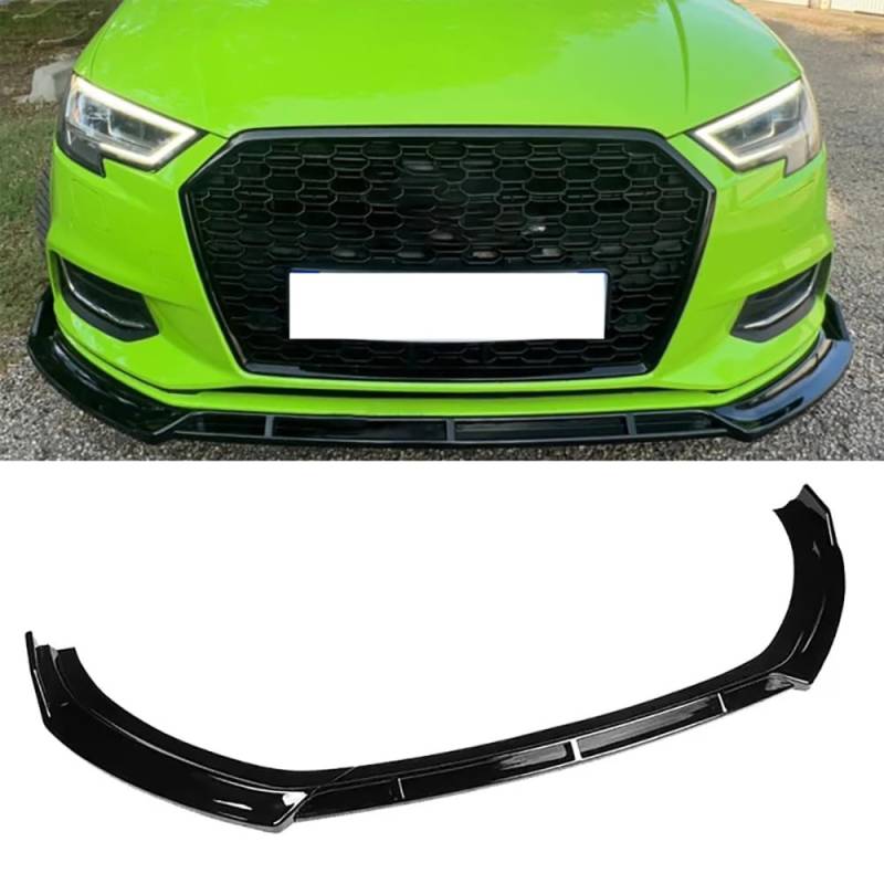 Auto Front Stoßstange Kinn Lippe Spoiler für Audi A3 8V Limousine Standard Edition 2017 2018 2019 2020 nicht für S-Line Auto Exterieur Zubehör Körper Kit,Glossy Black von JJKZZ