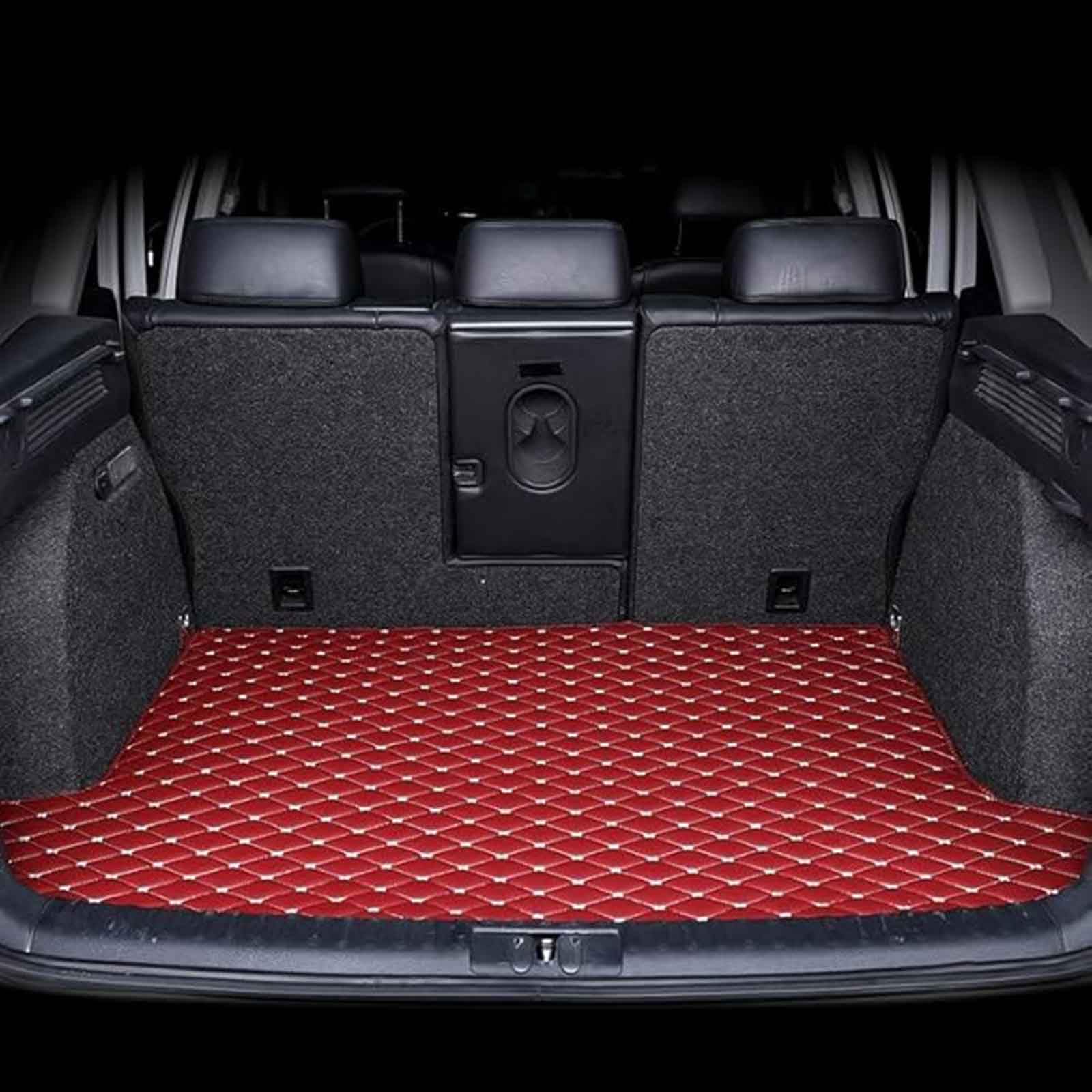 Auto Kofferraummatte Für BMW X5 E70 7seast 2008-2013, Custom Leder Kofferraumwanne Kofferraum Cargo Teppich Wasserdicht Kratzfest Teppiche Schutzmatte Zubehör,E/Red von JJNIENUS