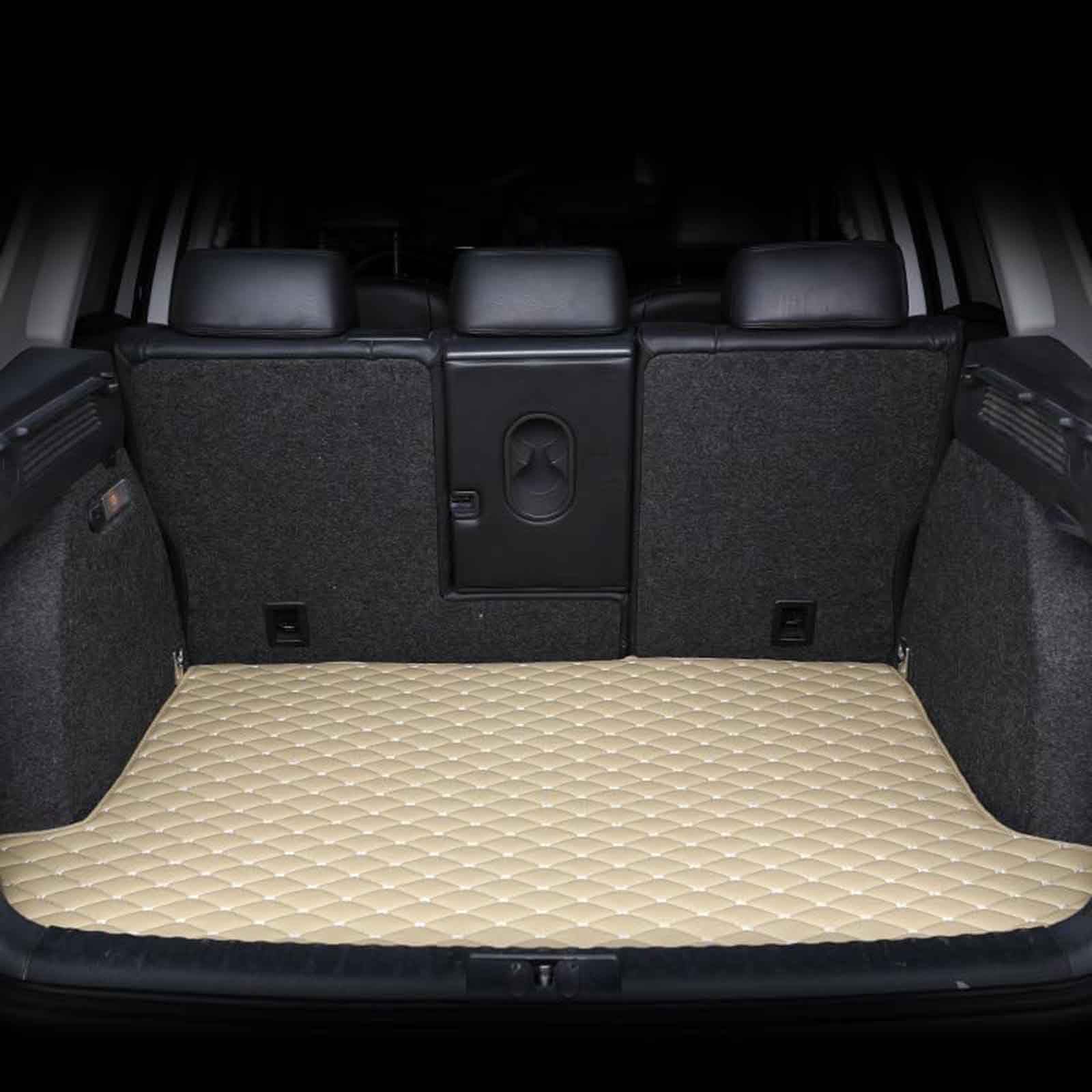 Auto Kofferraummatte Für Skoda Kodiaq (7 Seats) 2017-2025, Custom Leder Kofferraumwanne Kofferraum Cargo Teppich Wasserdicht Kratzfest Teppiche Schutzmatte Zubehör,G/Beige von JJNIENUS