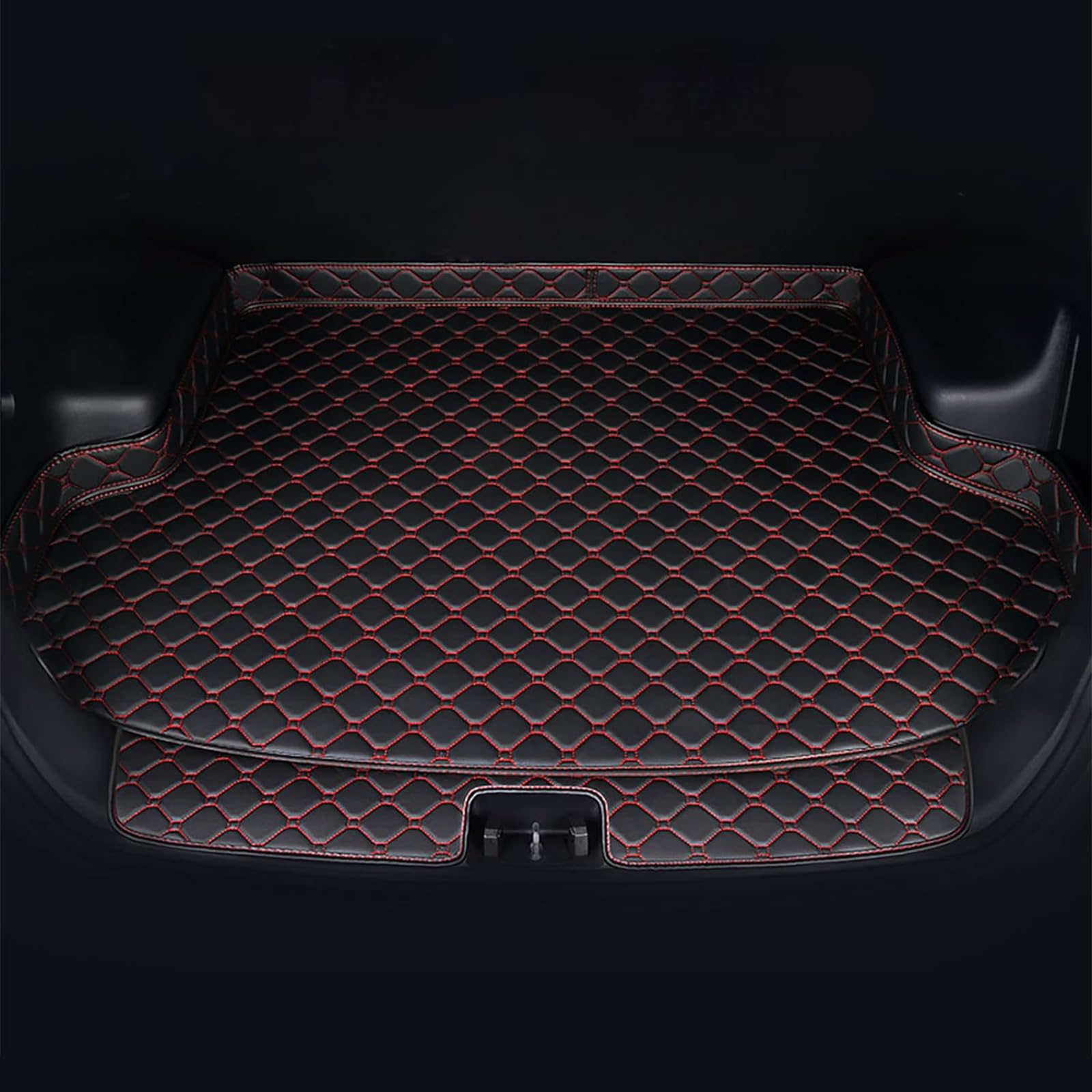 Auto Leder Kofferraummatten Für Ford Mondeo IV Hatchback 2014-2018, Cargo Carpet Kofferraumwanne Hohe Seitenschutzmatte Verschleißfest Kratzfeste Innenraum ZubehöR,C/Black-Red von JJNIENUS