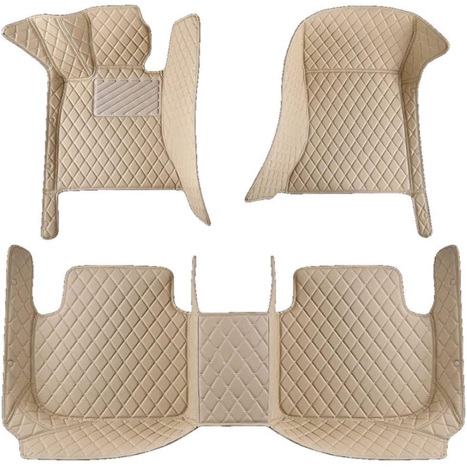 Nach Maß Auto Fußmatten Für Hyundai Santa Fe 7seat 2014-2018, Voller Bedeckter Leder Fussmatten Vorne Und Hinten Automatten Wasserdicht rutschfeste Teppiche Schutz Zubehör,E/Beige von JJNIENUS