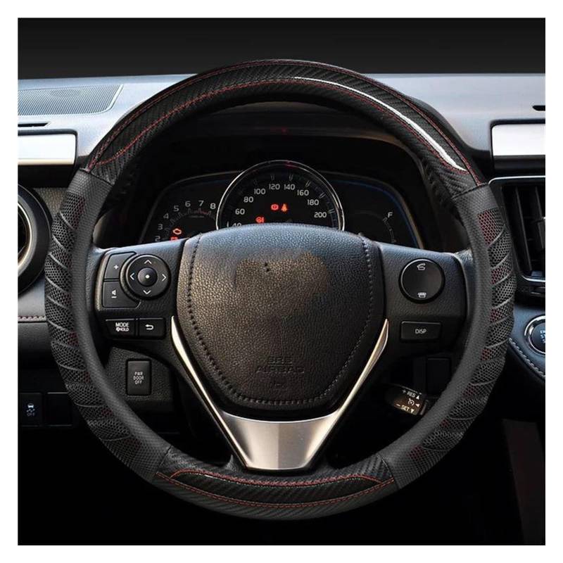 Auto Lenkradbezug Kompatibel Mit Toyota Für Avensis Für Yaris Für Rav4 2013 2014 2015 37/38 cm 14,5/15 Zoll Auto-Lenkradbezug Autoinnenraum(Black) von JJRFVBGT