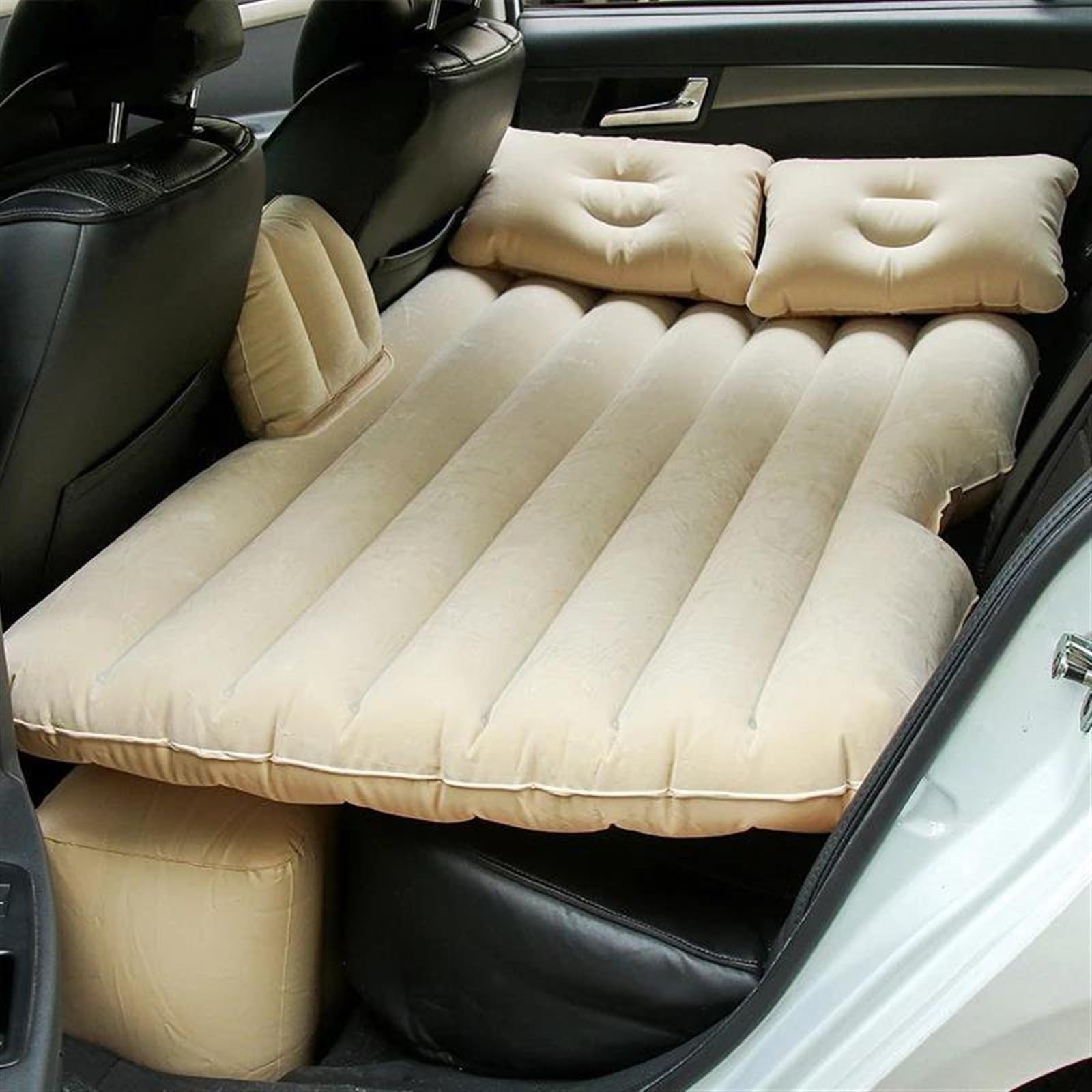 JJRFVBGT Auto Luftmatratze 820 * 1350mm Auto Aufblasbares Bett Multifunktionales Reisebett Luftmatratze Tragbare Isomatte Mit Luftpumpe Campingkissen SUV MPV Autoteile(Beige) von JJRFVBGT