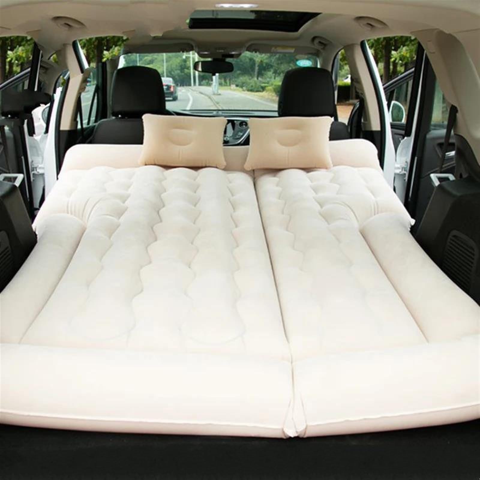 JJRFVBGT Auto Luftmatratze Auto Aufblasbares Bett Hintere Reihe Isomatte Matratze SUV Reise Luftbett Aufblasbare Luftmatratze Camping Kissen Auto Zubehör 165 * 130CM(Beige) von JJRFVBGT