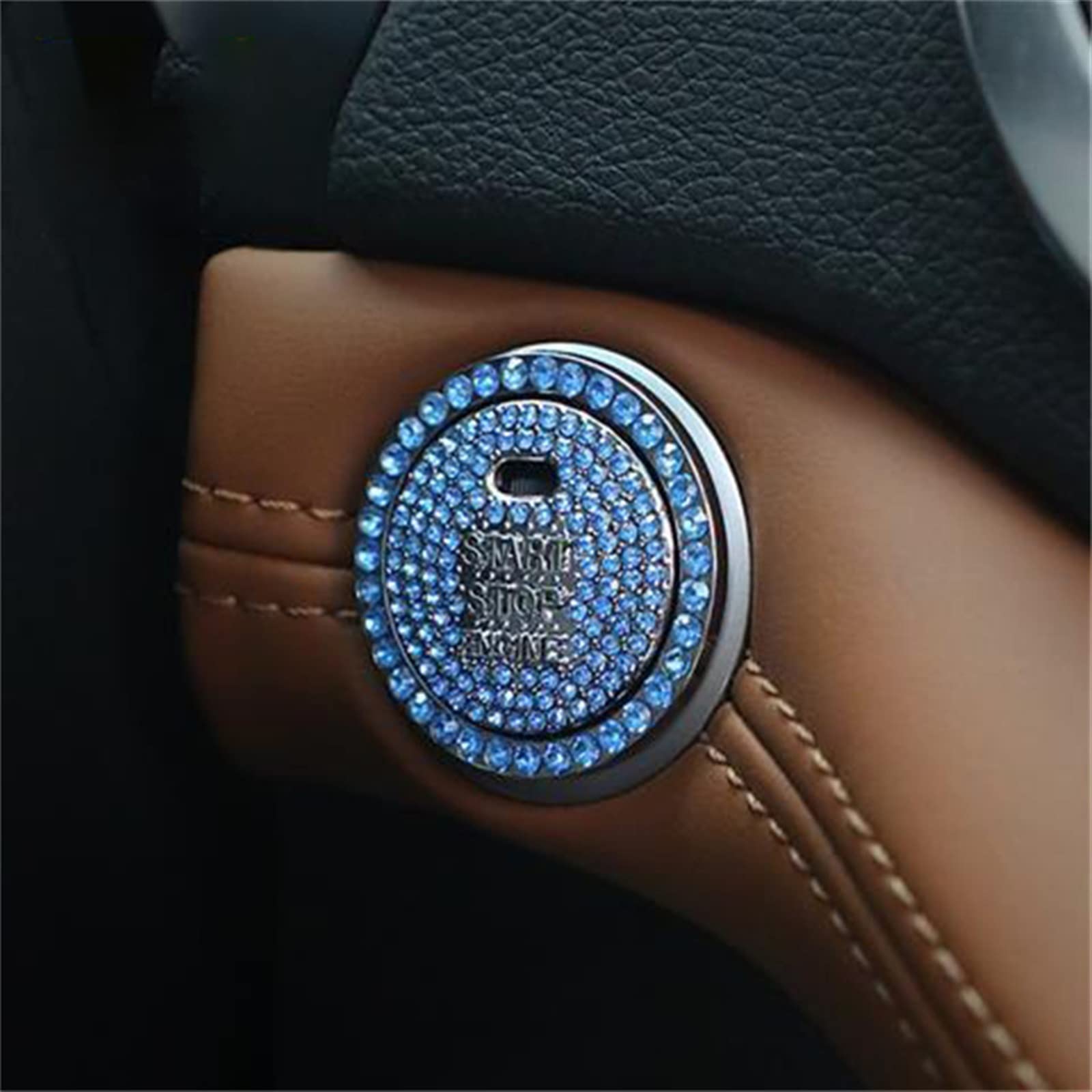 JJRFVBGT Auto Schalter Dekoration Auto One-Click Engine Start Stop Switch Button Cover Crystal Strass Cover Protector Ring Aufkleber Ca. Außendurchmesser 4cm(Blue) von JJRFVBGT