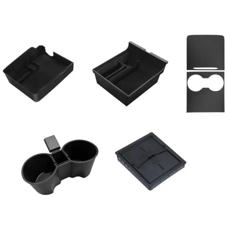 JJRFVBGT Getränkehalter Kompatibel Mit Tesla Für Model 3 Für Model Y 2021 2022 Mittelkonsole Wasserbecherhalter Aufbewahrungsbox Zentralarmlehnen-Organizer(5pcs) von JJRFVBGT