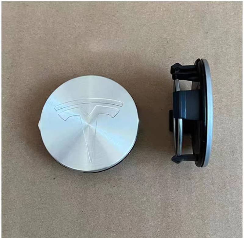 4 Stück Auto Radnabenkappen Center Caps Nabendeckel, für Tesla Model3/X/S/Y 57MM Wheel Center Caps Auto Dekoration Abzeichen Zubehör,Silver von JJRY