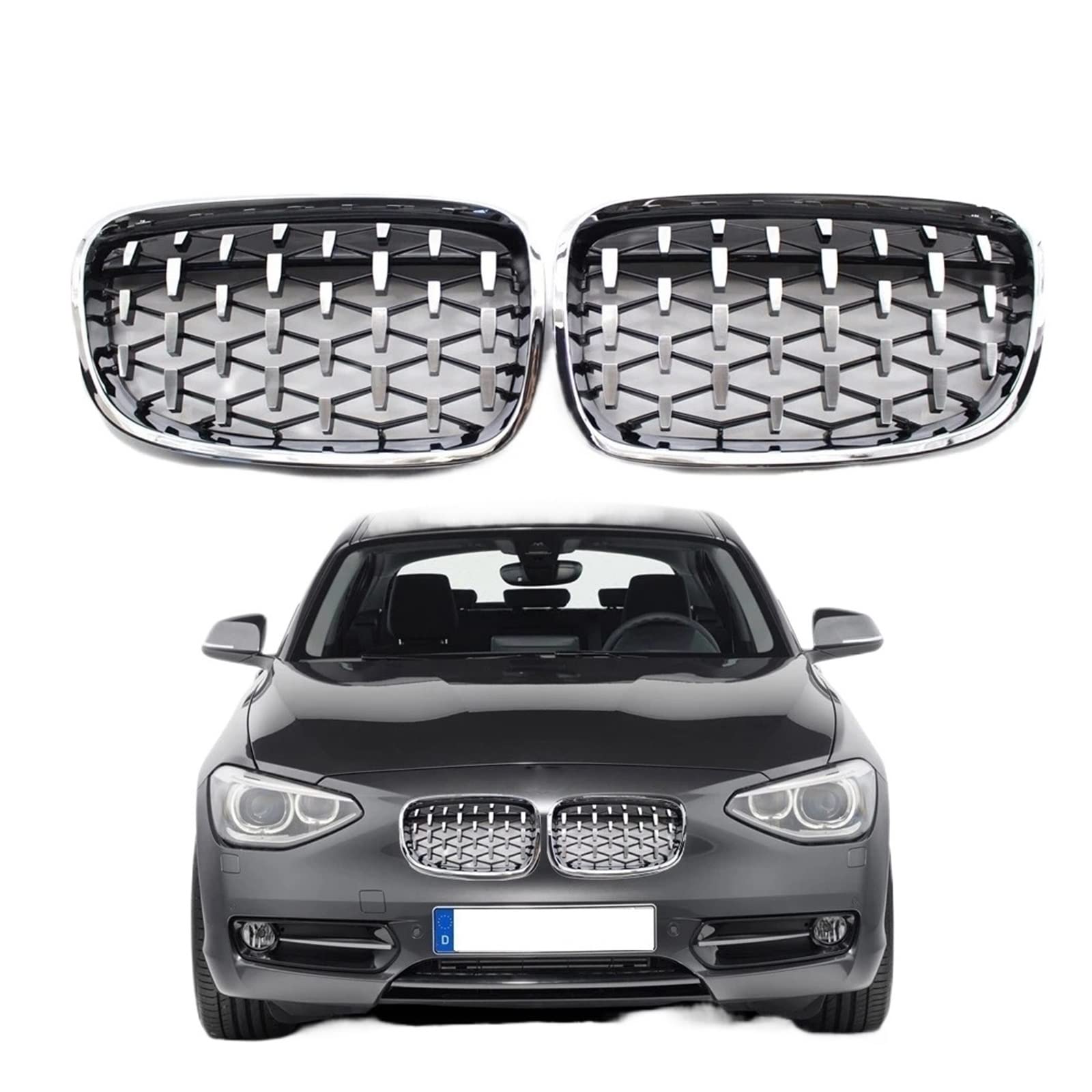 1 Paar Front Nieren Kühlergrills im Diamant Meteor Style Kompatibel for BMW 1er F20 F21 2010-2014 Renngrills Chrom von JLPOCRBJ