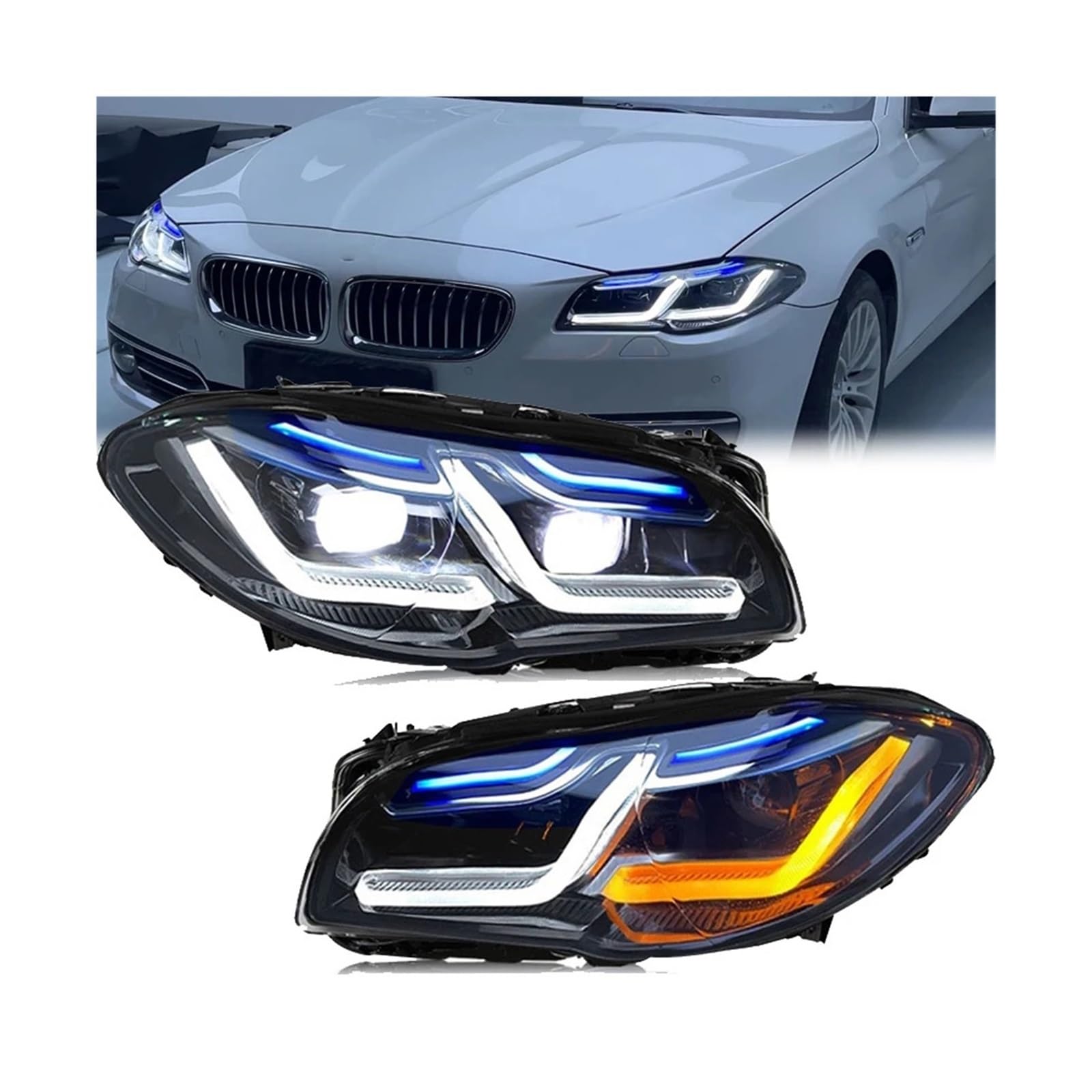 2 STÜCKE Auto-Front-LED-Scheinwerfer Kompatibel for BMW F10 F18 5er 520i 525i 530i 2011-2017 Modifizierte Scheinwerferbaugruppe im G30 G38-Stil(Style c) von JLPOCRBJ