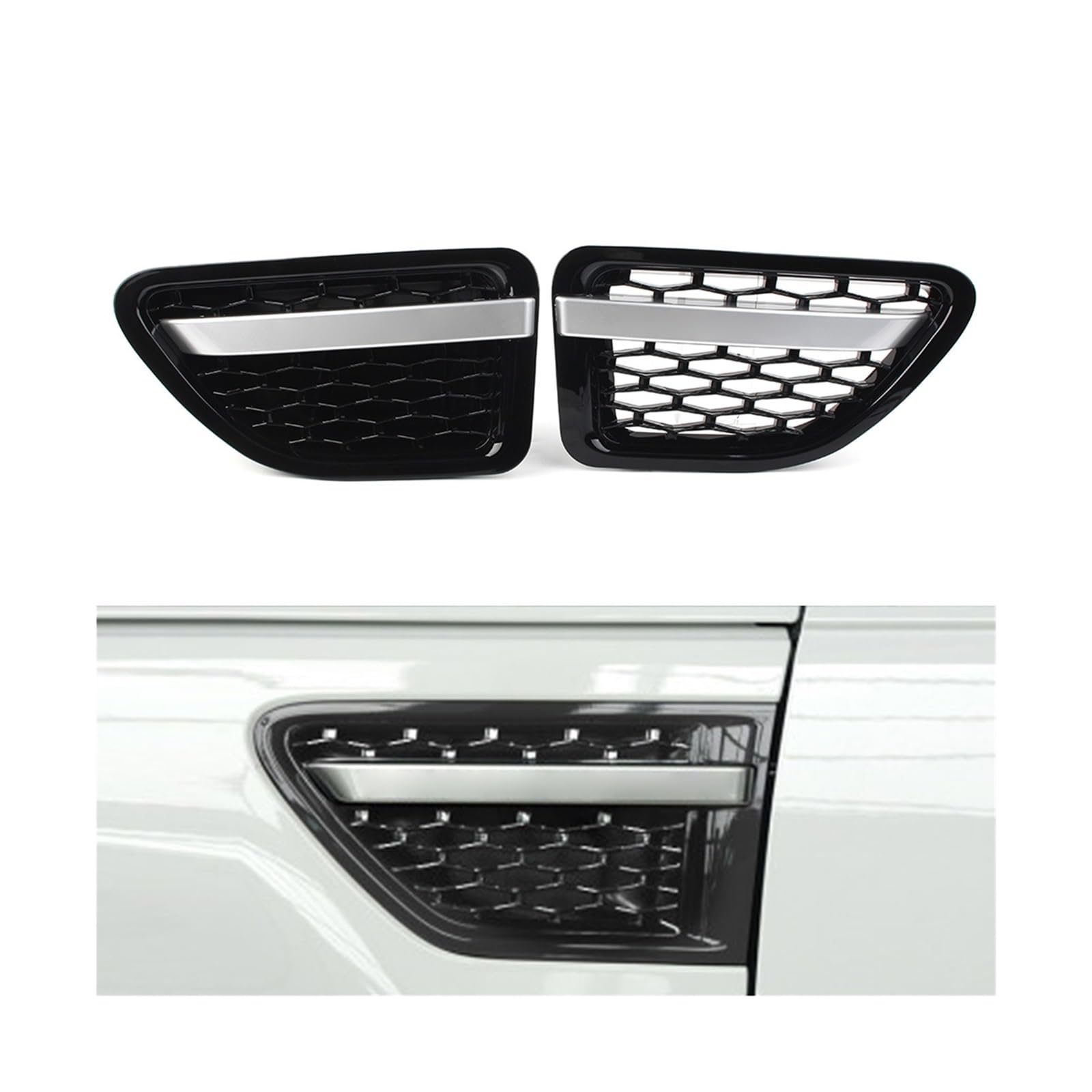 2Pcs Auto Styling Vorderseite Fender Air Vent Grille Grill ABS Kompatibel for Land Rover L320 Range Rover Sport 2005 2006 2007 2008 2009(Black black silver) von JLPOCRBJ