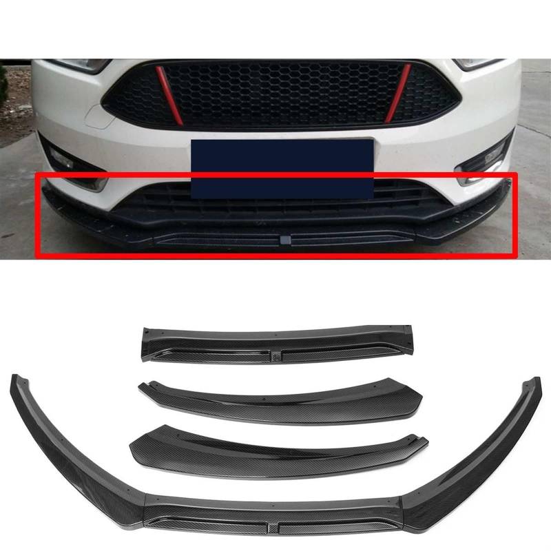 3 Stück Schwarz/Carbonfaser-Look Auto-Frontstoßstange Lip Splitter Body Kit Spoiler Diffusor Spoiler Kompatibel for Ford Focus 2016 2017 2018(Matte Black) von JLPOCRBJ