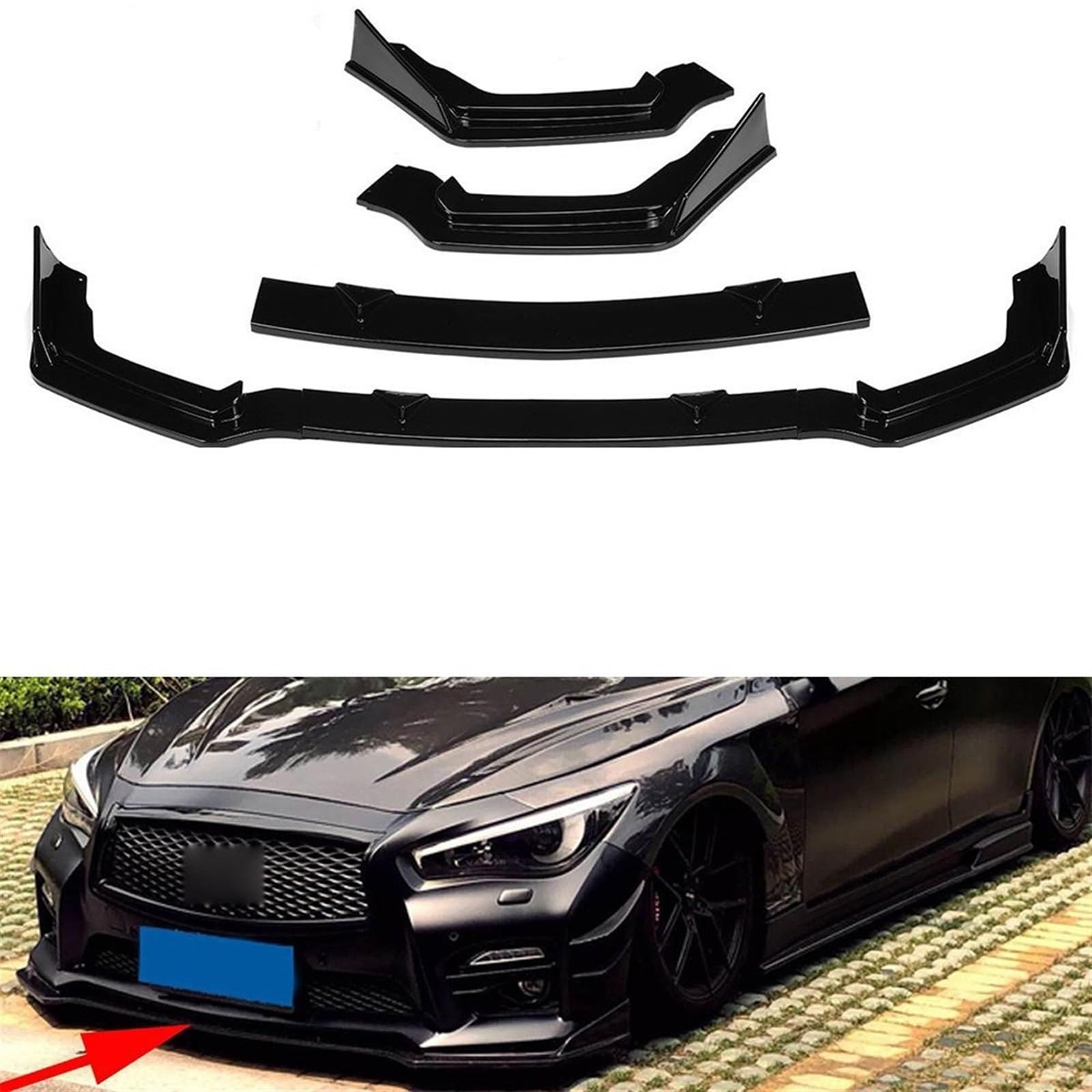 Auto-Frontstoßstangen-Lippenspoiler, Splitter, Lippendiffusor, Stoßstangenschutz, Schürze, Body-Kit, kompatibel mit Infiniti Q50 Standard/Sport-Version 2014–2017(Carbon Fiber) von JLPOCRBJ