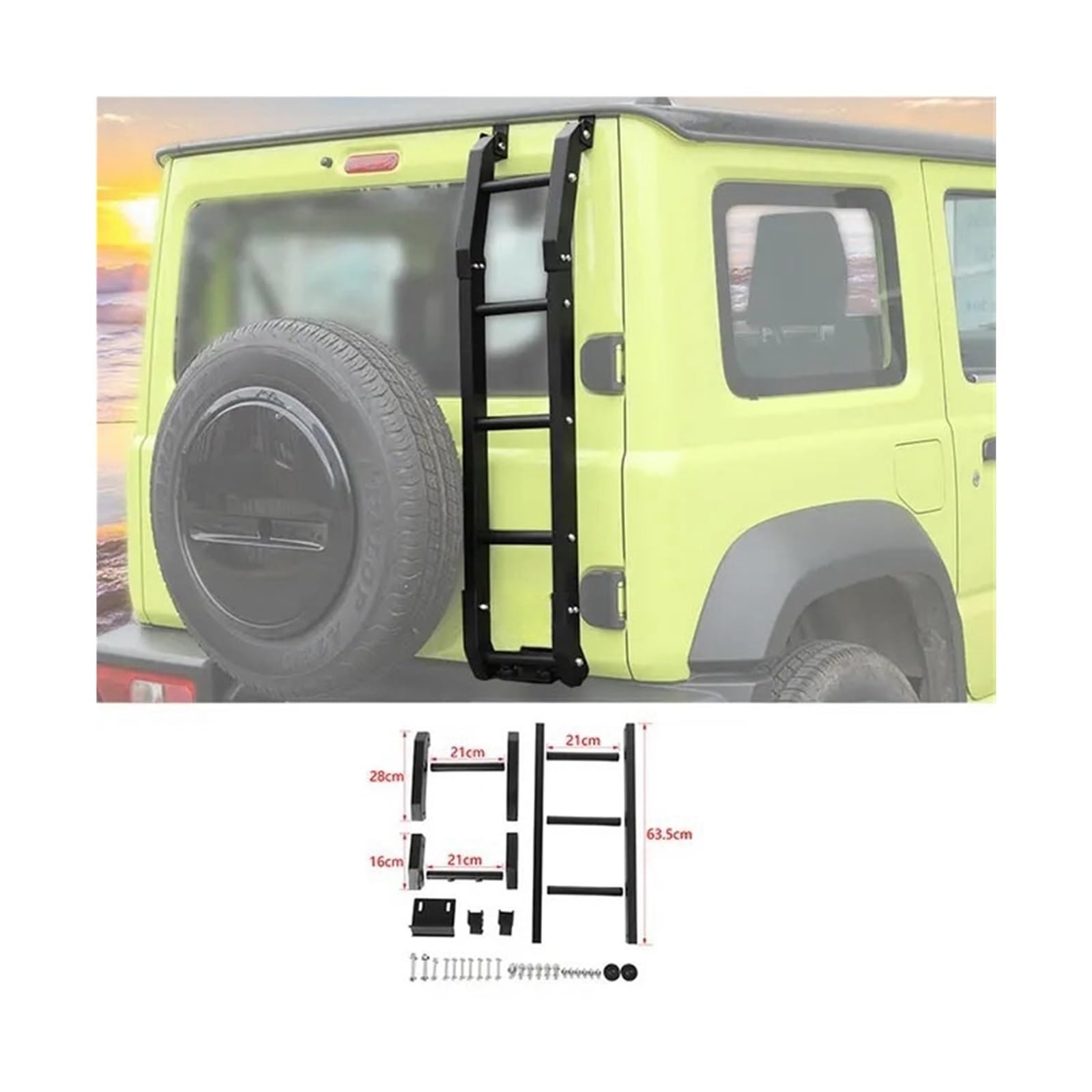 Auto-Hecktür-Heckklappenleiter-Schutzrahmen Kompatibel for Suzuki Jimny 2019 2020 2021 2022 2023 2024 Up Außenzubehör(Black B) von JLPOCRBJ