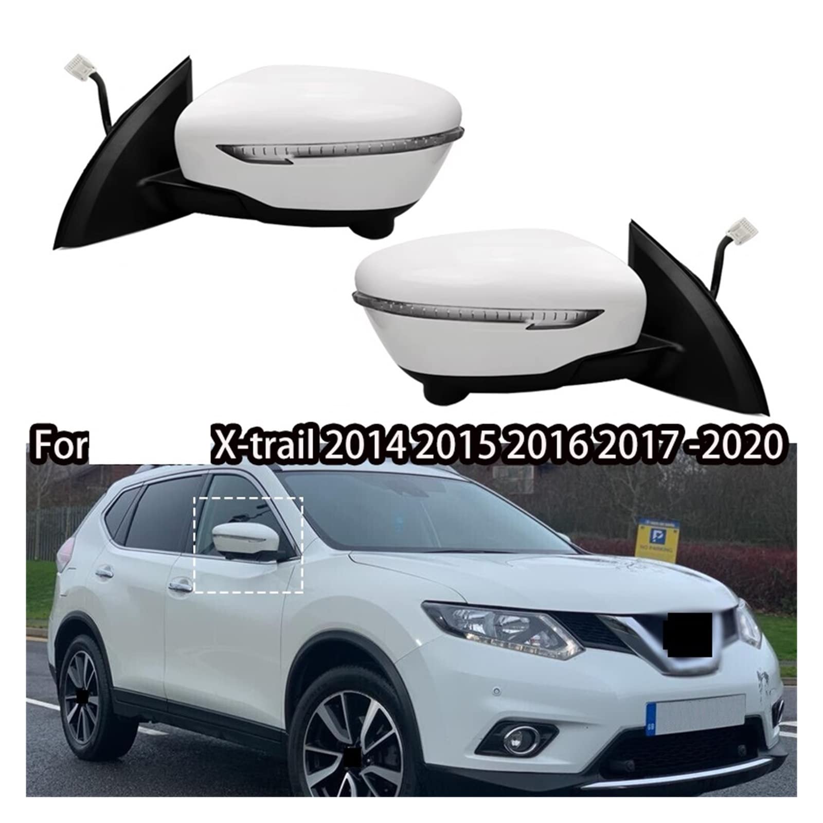 Auto-Seiten-Rückspiegel-Baugruppe mit Kamera, kompatibel for Nissan X-trail 2014 2015 2016 2017–2020, zusammenklappbares Blitz-Warnlicht(7 Wire Black Left) von JLPOCRBJ