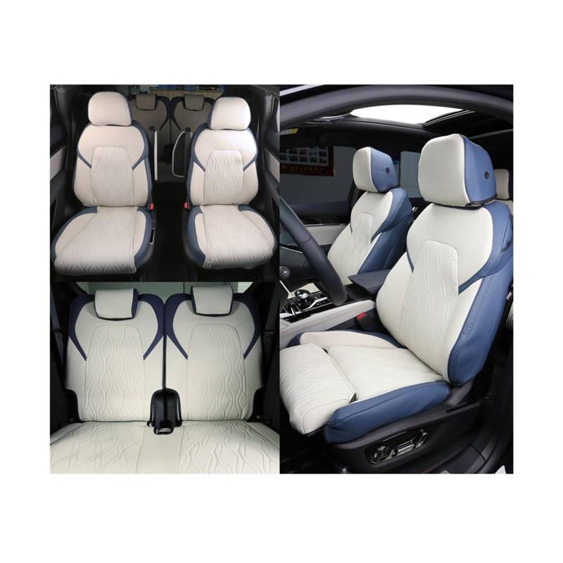 Auto Styling Custom Sitzbezug Matte Leder Auto Sitz Abdeckung Interne Zubehör Kompatibel for BYD TANG EV 6 Sitze 2022-2024(Beige Blue) von JLPOCRBJ