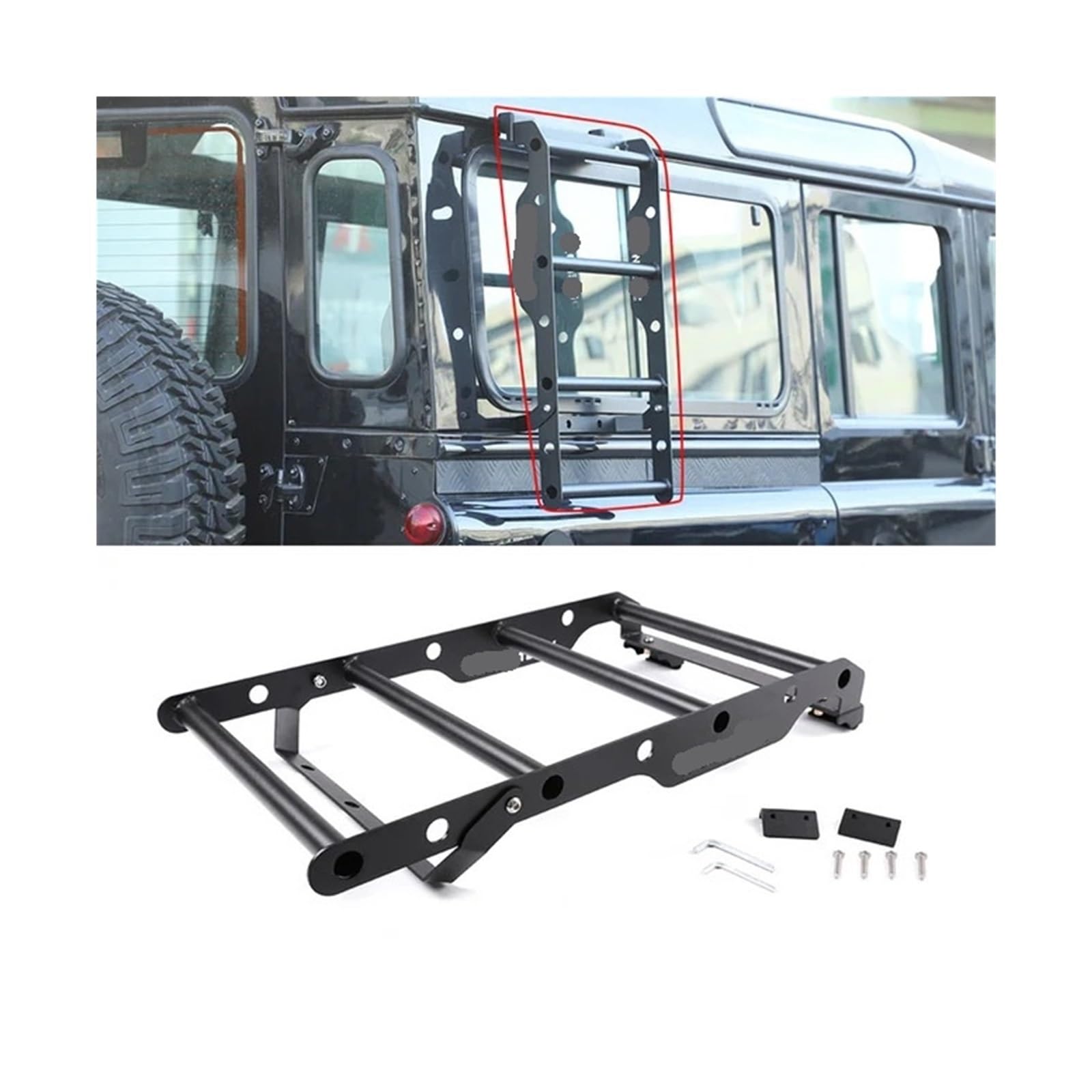 Auto-Styling-Legierung, schwarzes Auto-Hecktür-Heckklappen-Dach-Kletterleiter-Kit, kompatibel mit Land Rover Defender 90 110 2004-2009, Autozubehör(Black b) von JLPOCRBJ