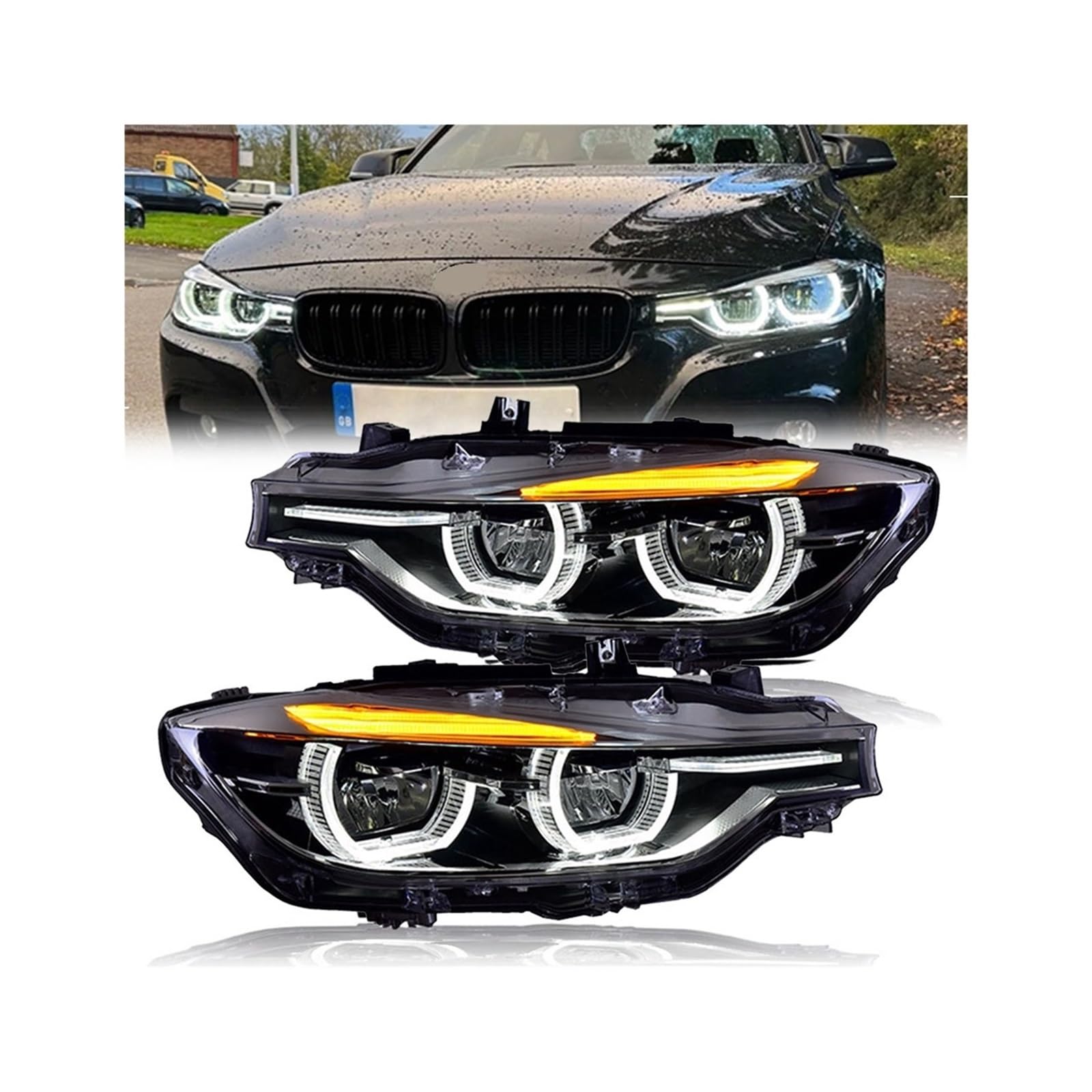 Autolichter kompatibel for BMW F30 F31 F35 F80 2012-2019 3er-Serie LED-dynamische Scheinwerfer DRL Angel Eye Design Projektorlinse Zubehör(Style B) von JLPOCRBJ